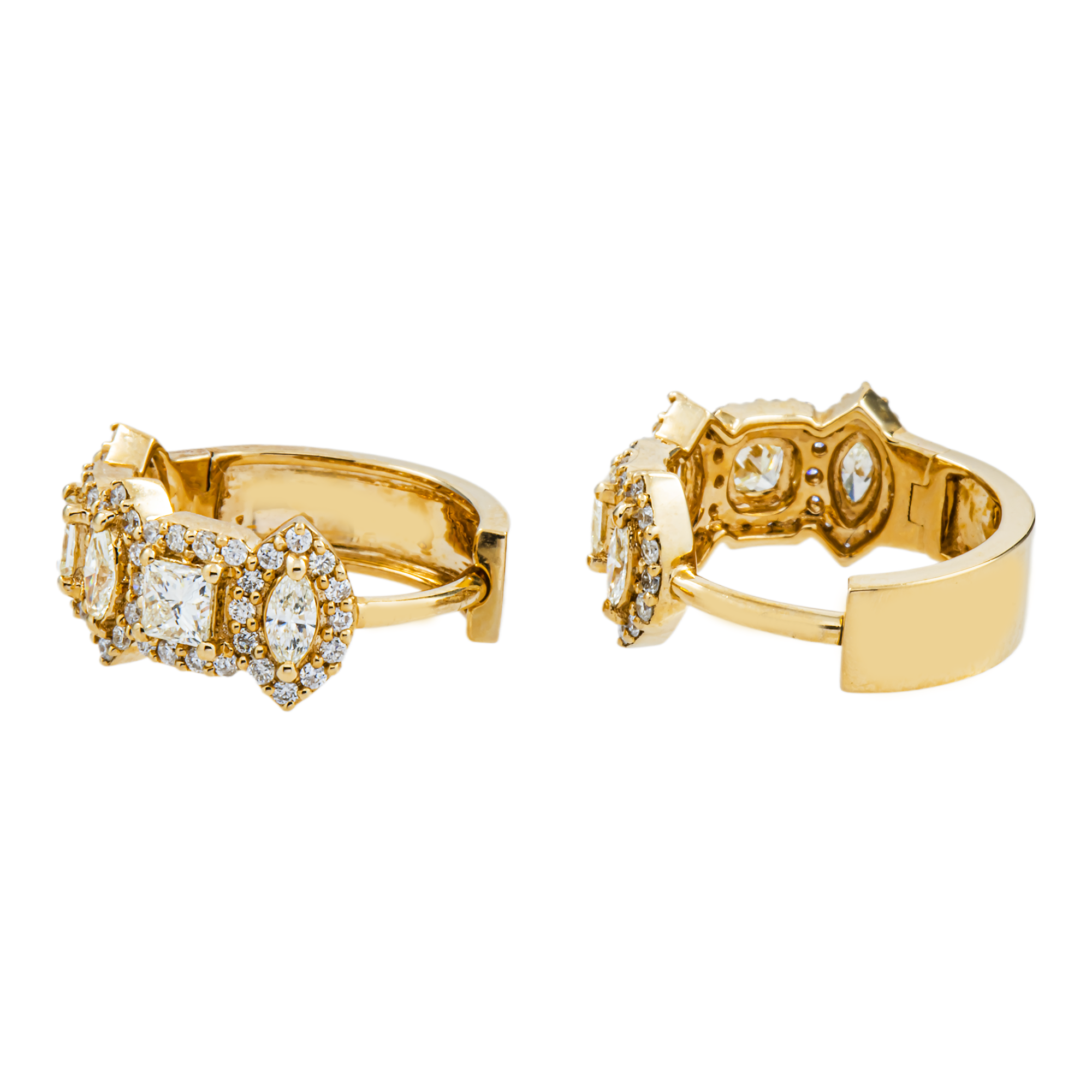 14K Yellow Gold Multi Cut Diamond Hoop Earrings 1.39ctw