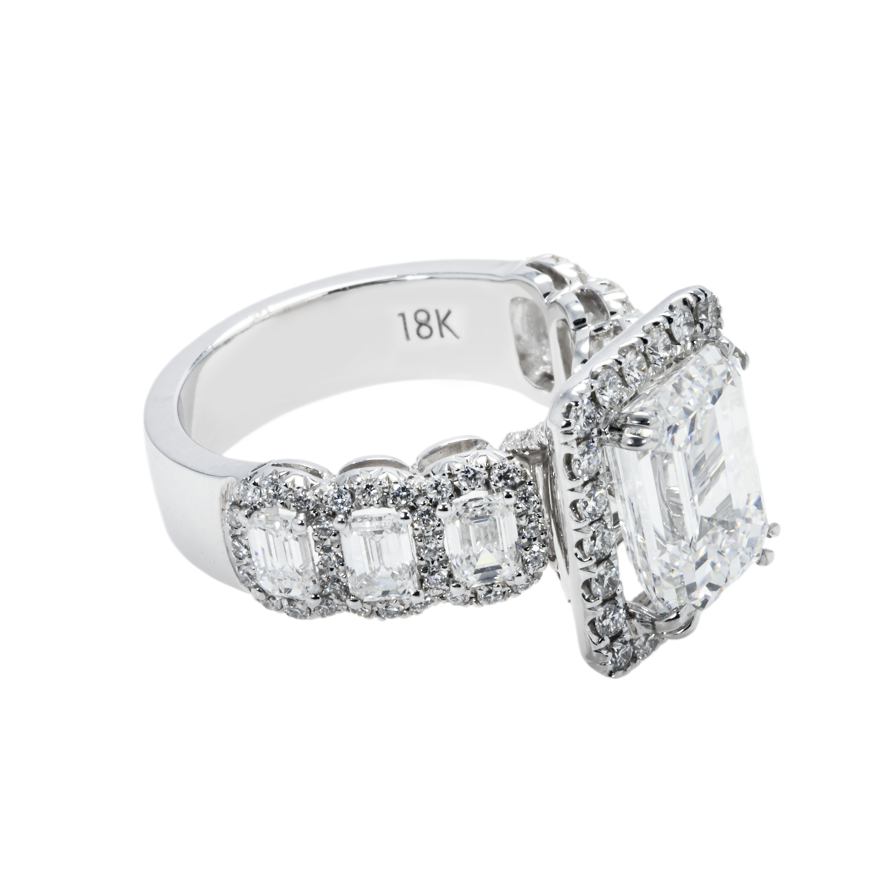 Gia 18K White Gold Emerald Cut Diamond Engagement Ring 6.76Ctw Bridal