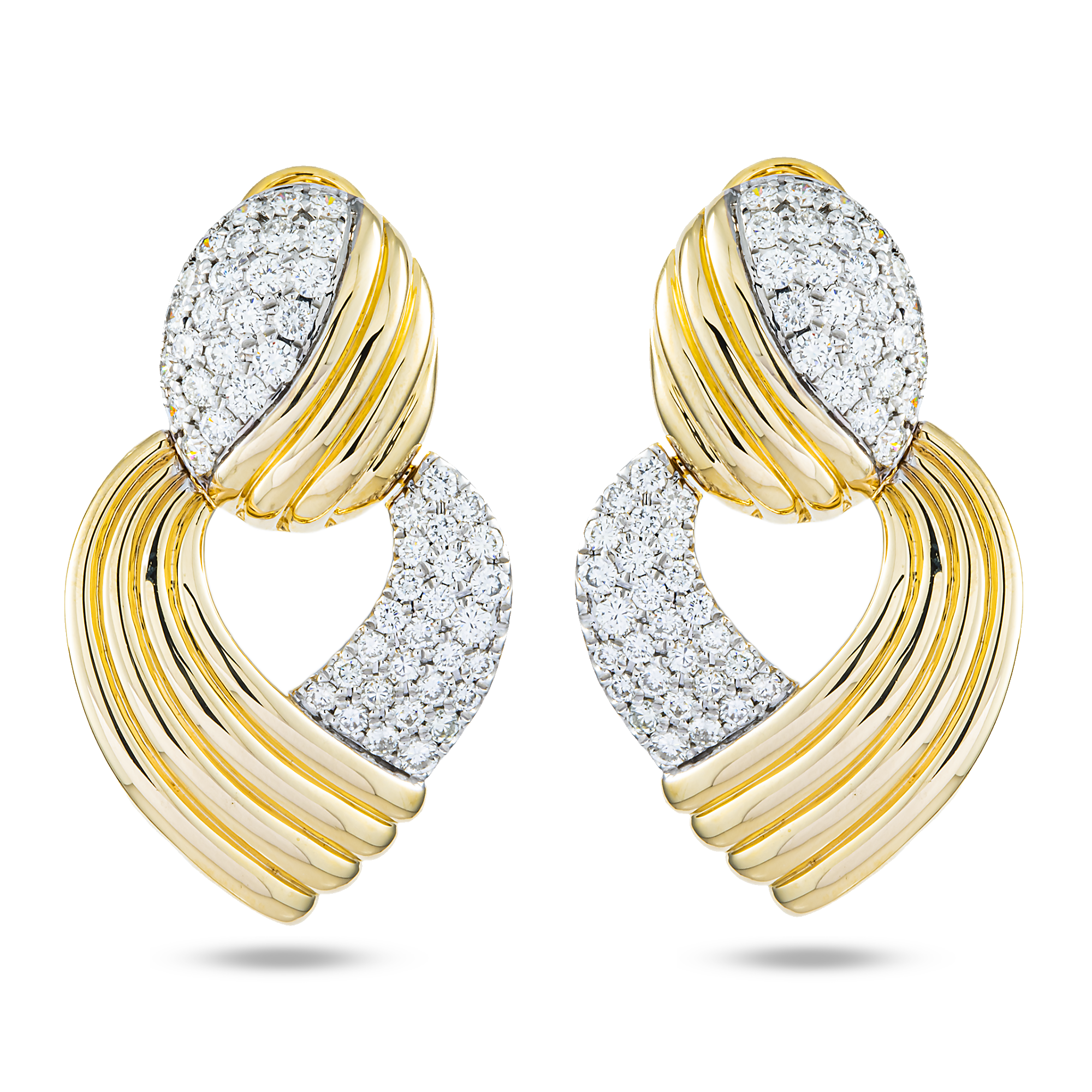 14K Yellow Gold Round Diamond Drop Earrings 1.79ctw