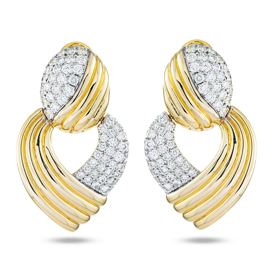 14K Yellow Gold Round Diamond Drop Earrings 1.79ctw