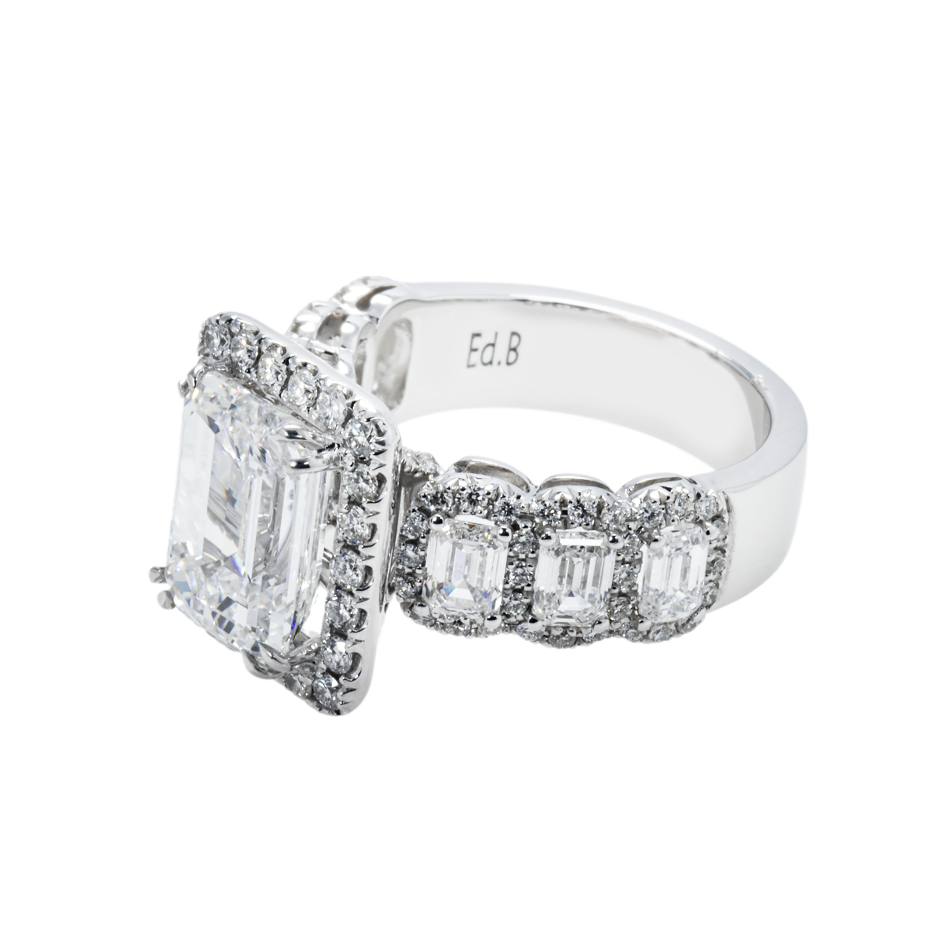 Gia 18K White Gold Emerald Cut Diamond Engagement Ring 6.76Ctw Bridal