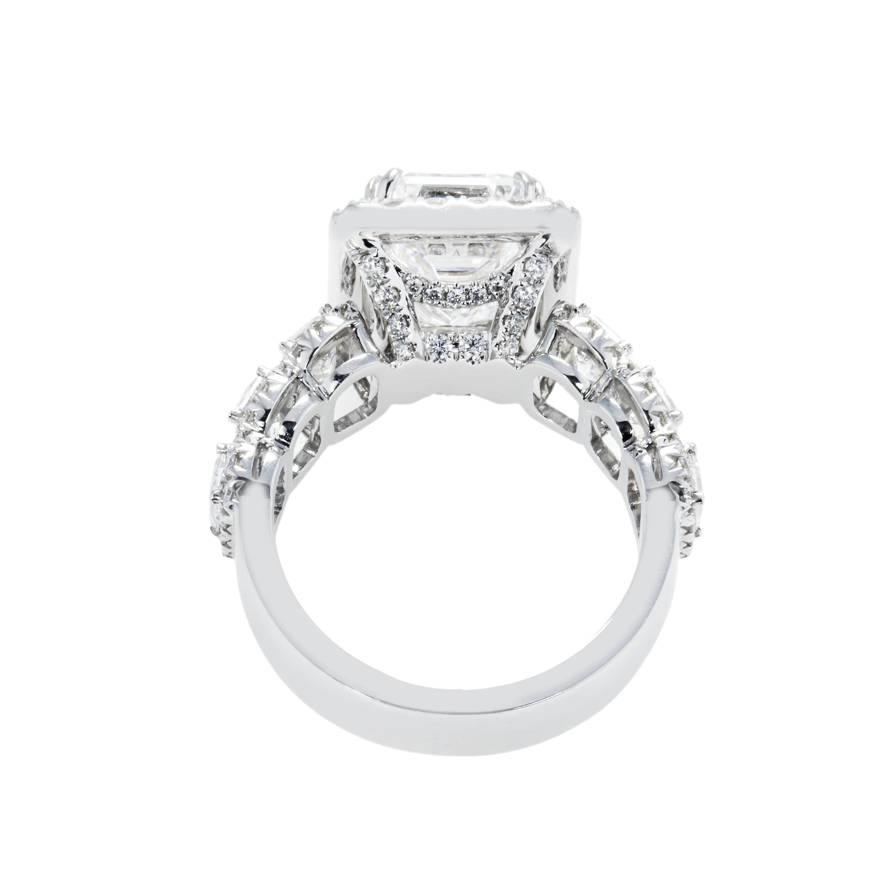 Gia 18K White Gold Emerald Cut Diamond Engagement Ring 6.76Ctw Bridal