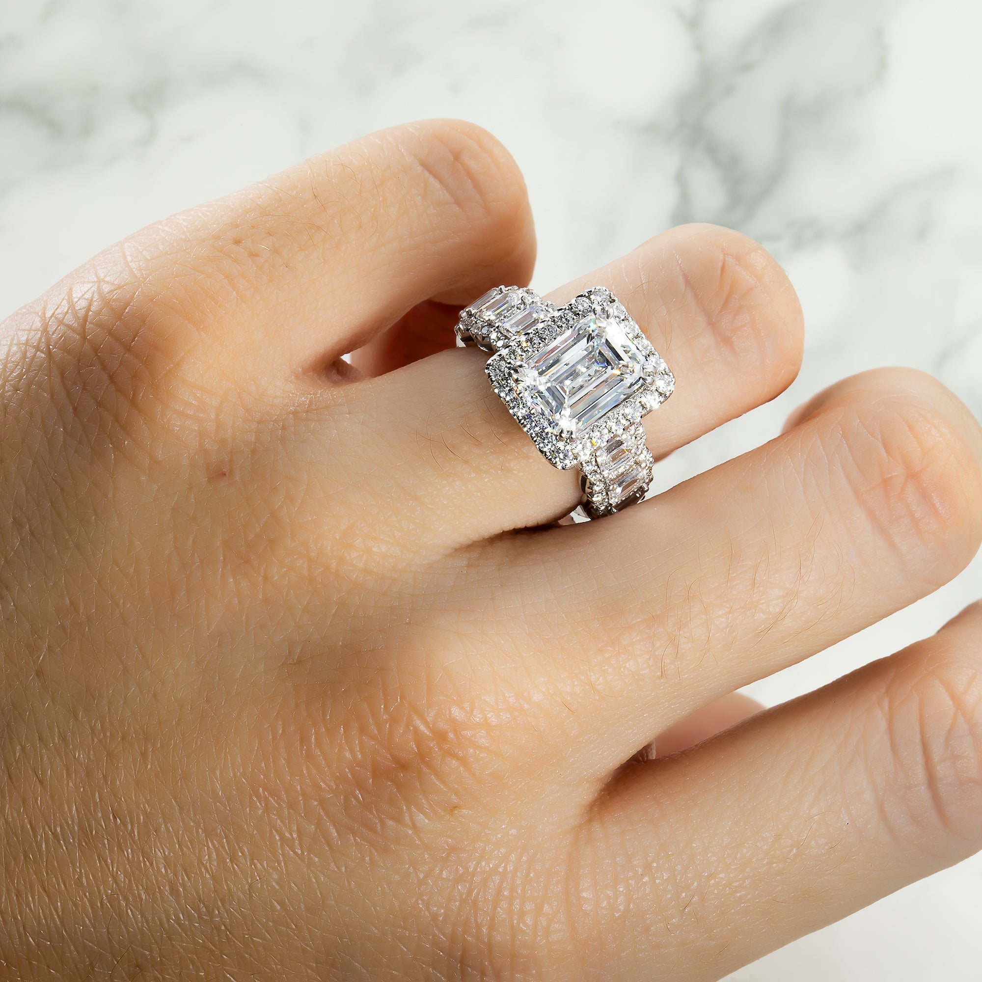 Gia 18K White Gold Emerald Cut Diamond Engagement Ring 6.76Ctw Bridal