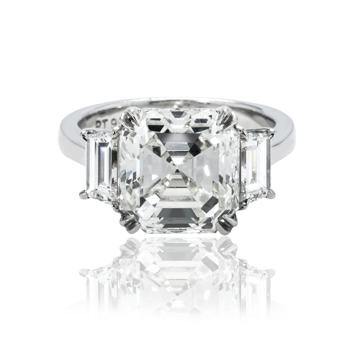 GIA 14K White Gold 5.37ct Asscher Cut Triple Diamond Engagement Ring 6.26ctw