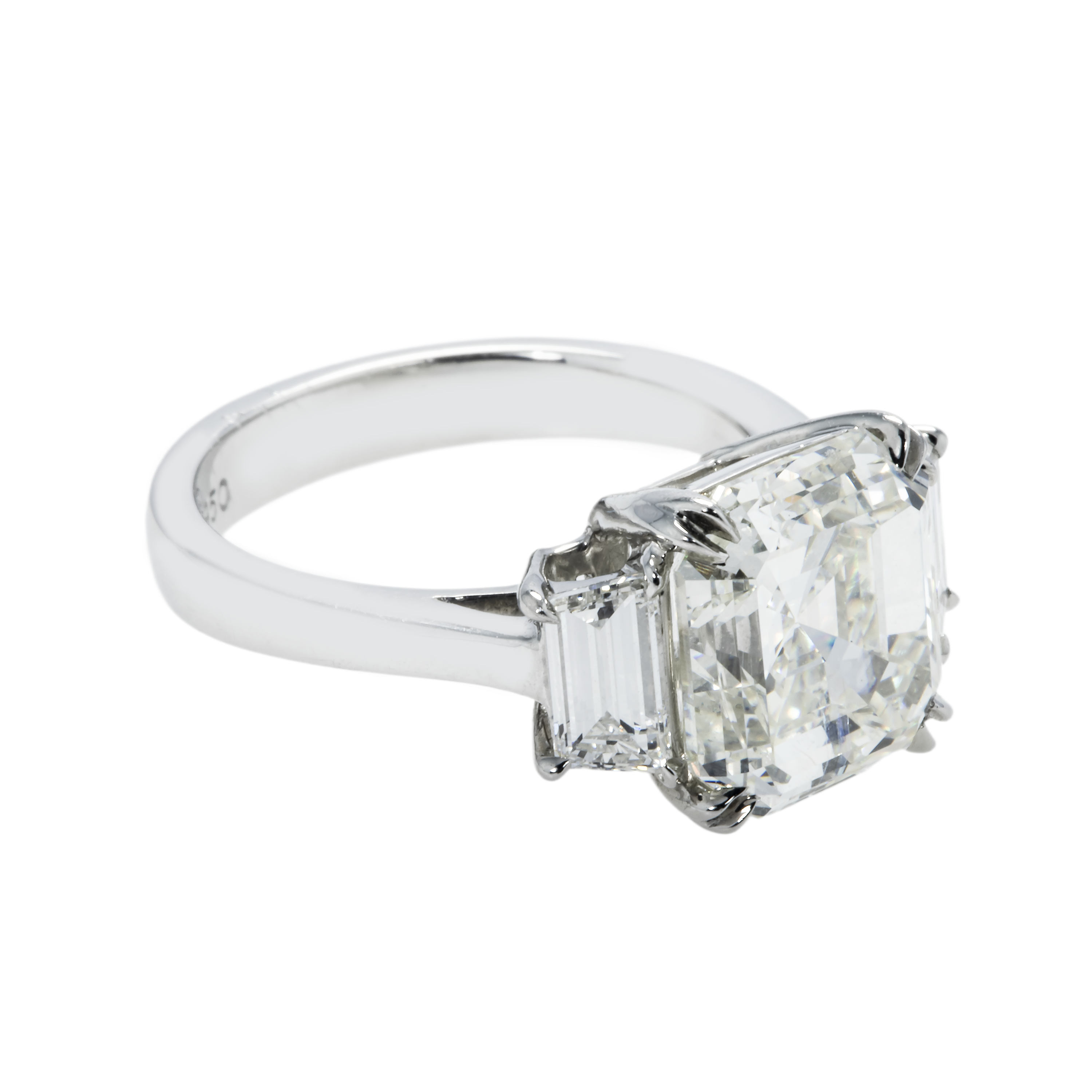 14K White Gold 5.37Ct Asscher Cut Triple Diamond Engagement Ring 6.26Ctw Bridal