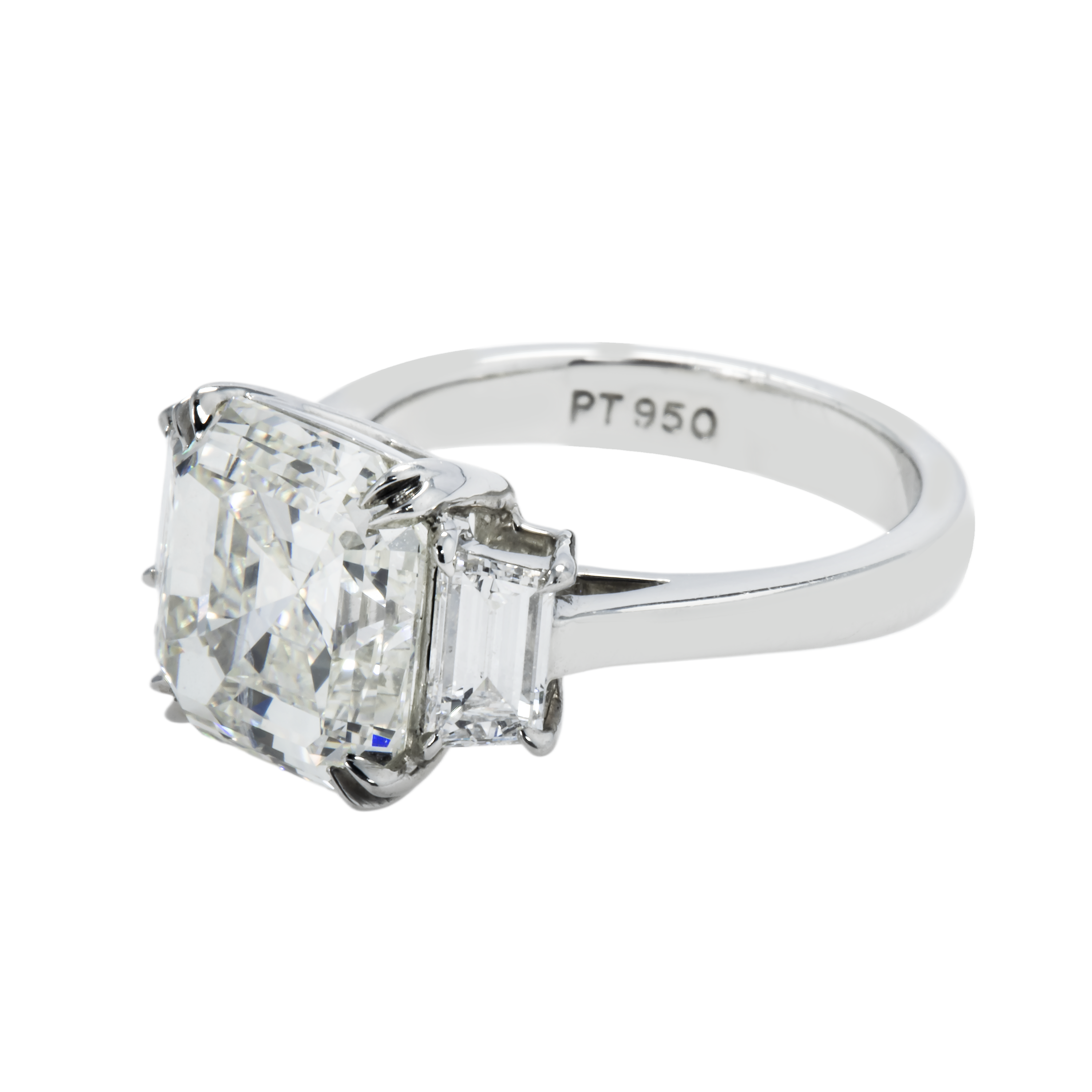 14K White Gold 5.37Ct Asscher Cut Triple Diamond Engagement Ring 6.26Ctw Bridal