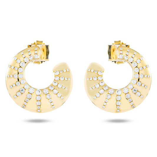 14K Yellow Gold Round Diamond Open Hoop Earrings 0.98ctw