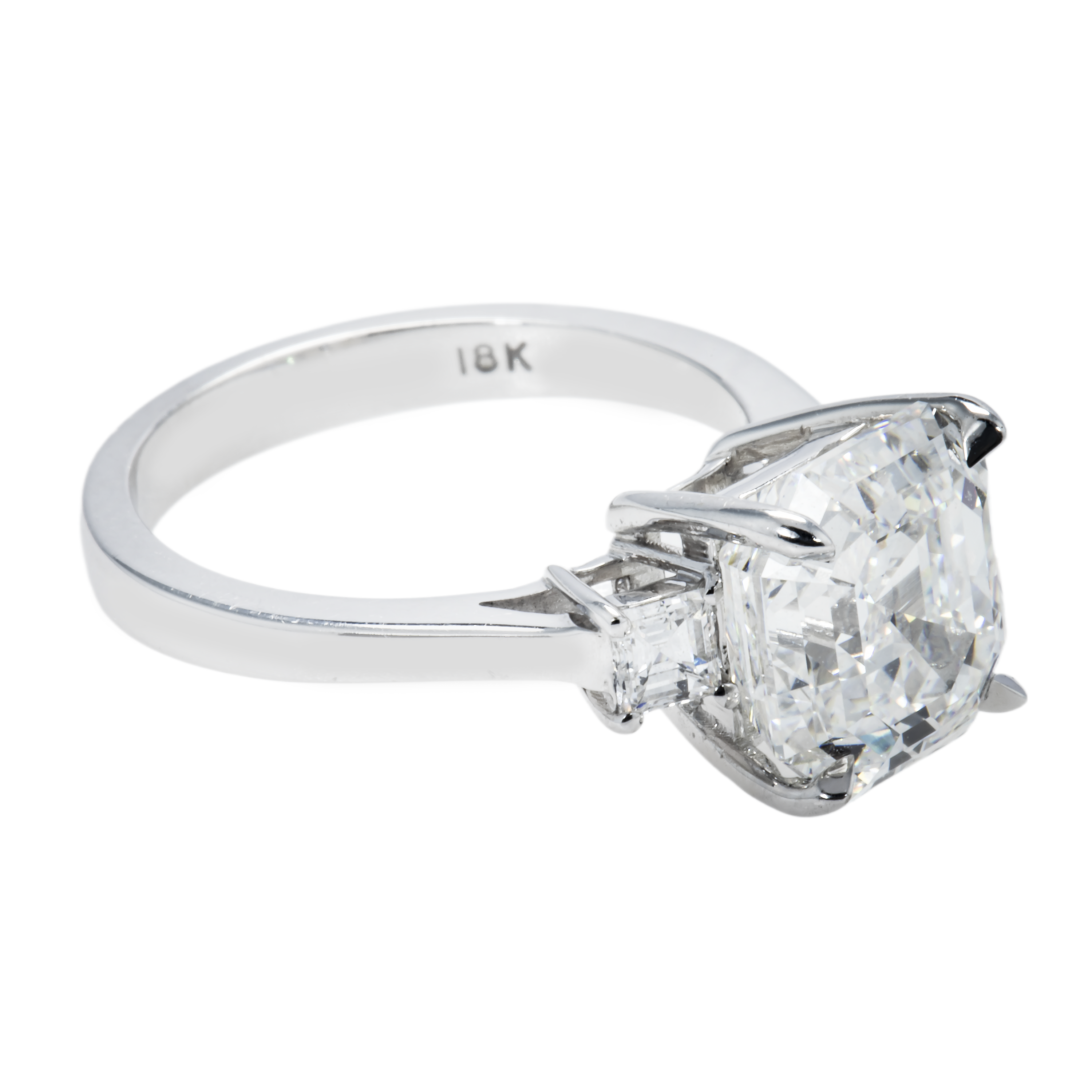 Gia 18K White Gold 5.06Ct Triple Asscher Cut Diamond Engagement Ring 5.42Ctw Bridal