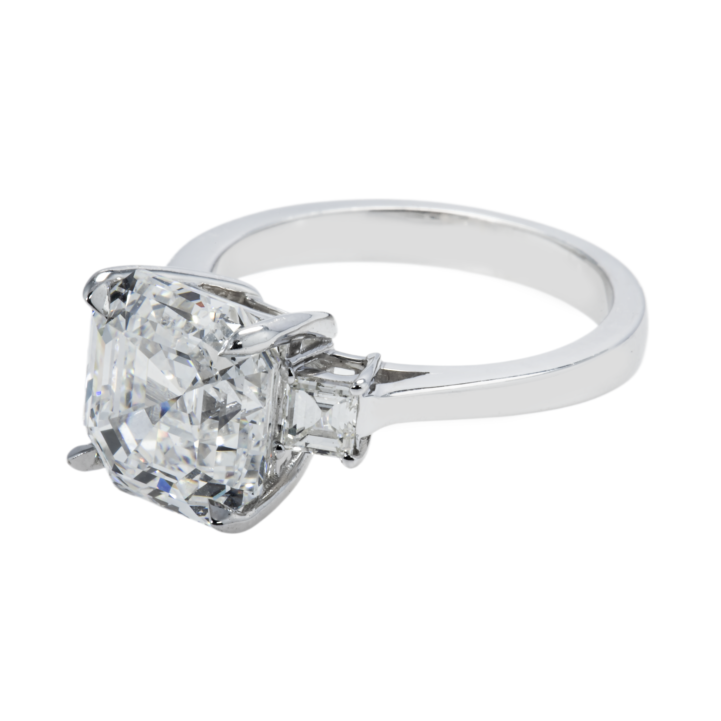 Gia 18K White Gold 5.06Ct Triple Asscher Cut Diamond Engagement Ring 5.42Ctw Bridal