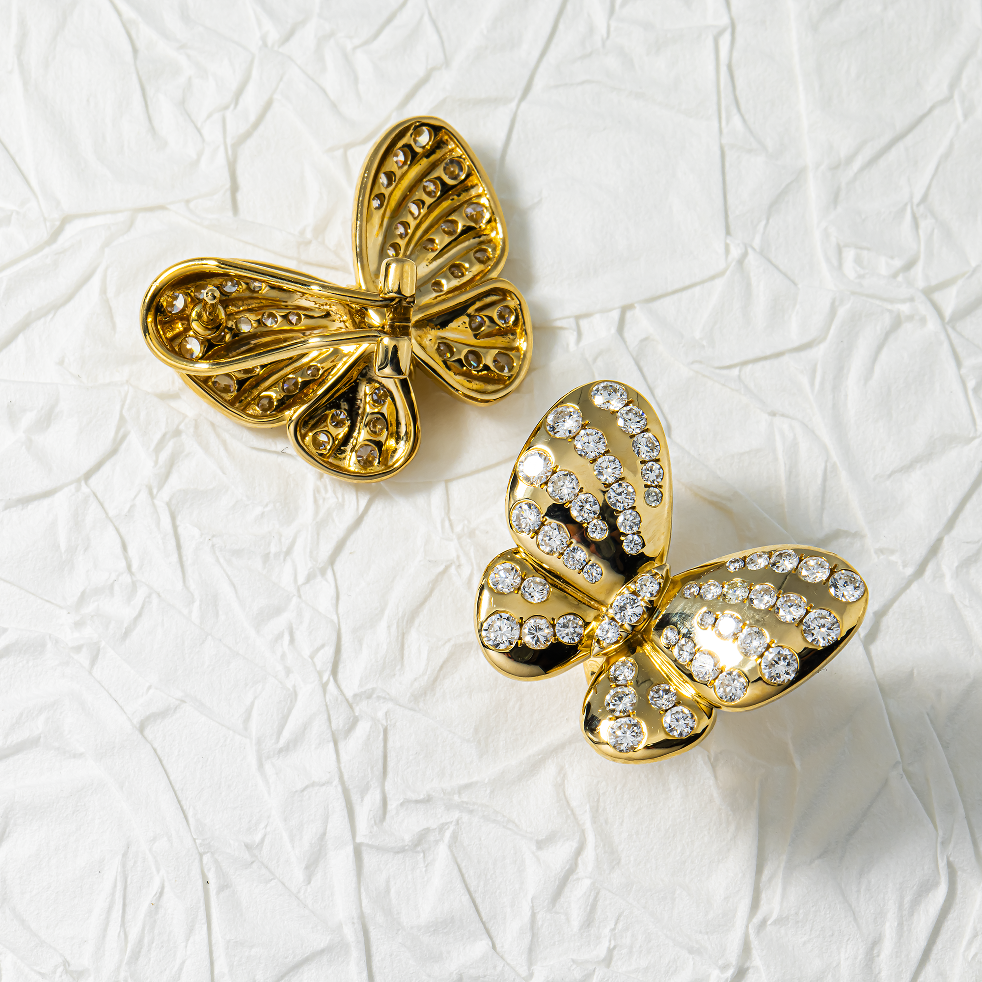 14K Yellow Gold Round Diamond Butterfly Stud Earrings 1.82ctw