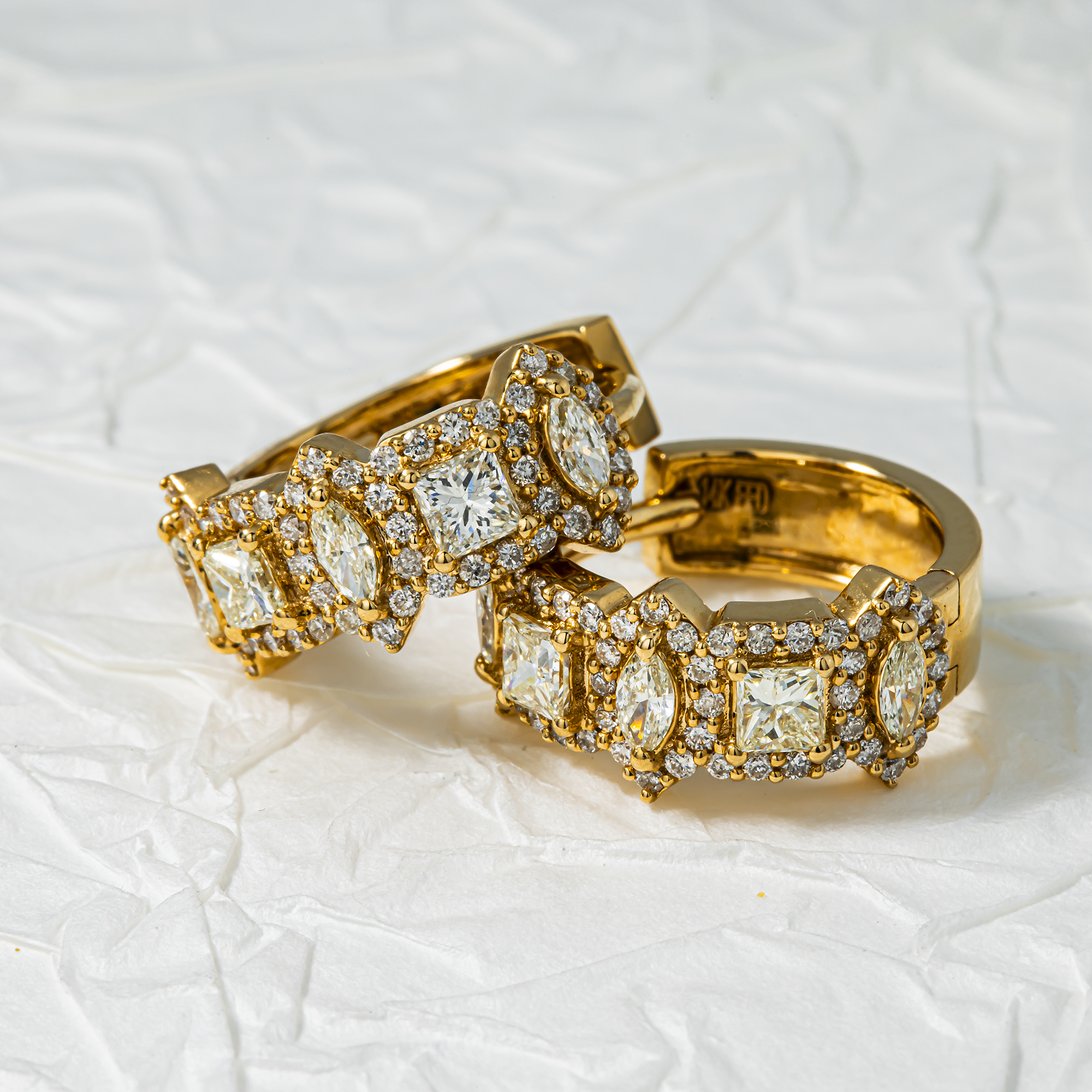 14K Yellow Gold Multi Cut Diamond Hoop Earrings 1.39ctw