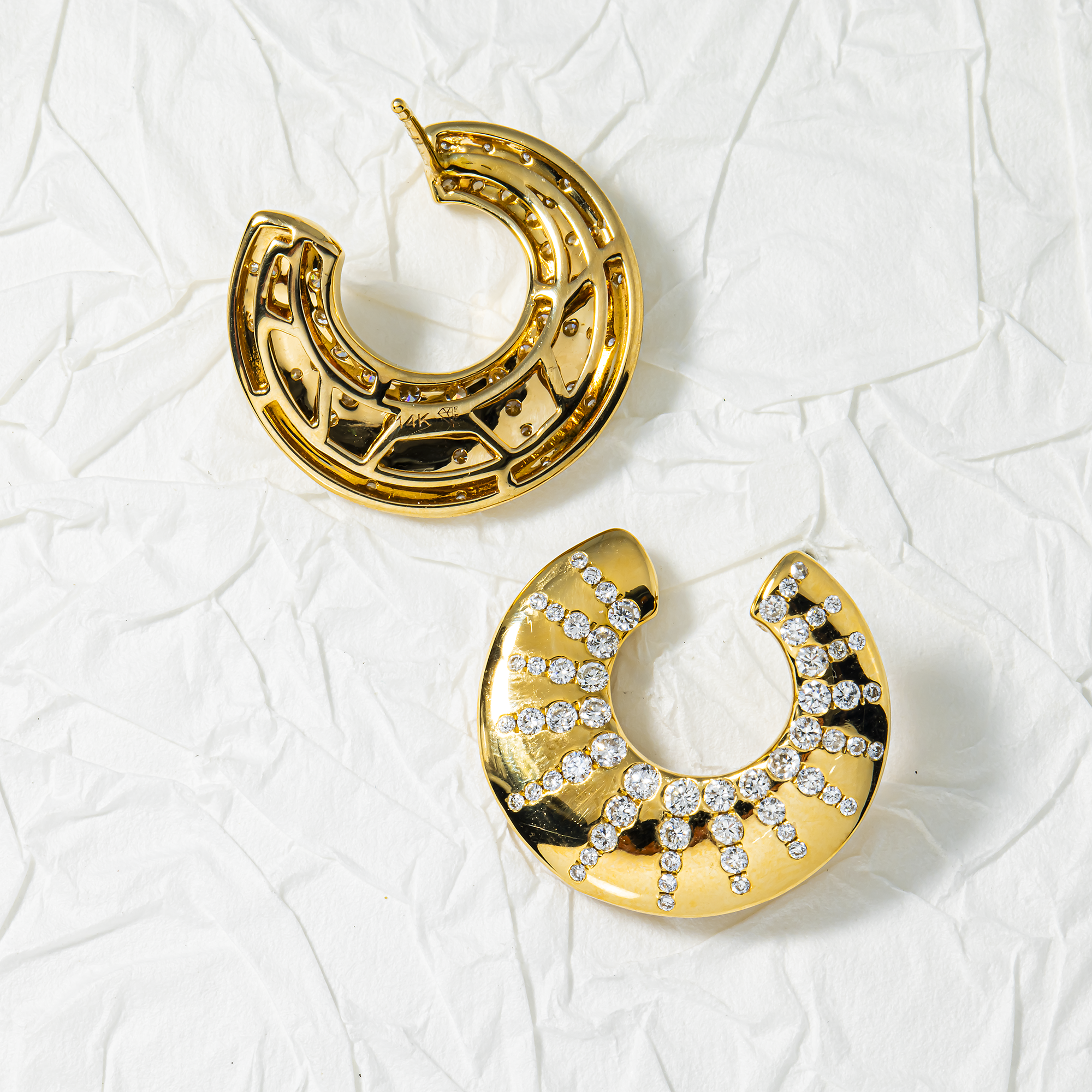 14K Yellow Gold Round Diamond Open Hoop Earrings 0.98ctw