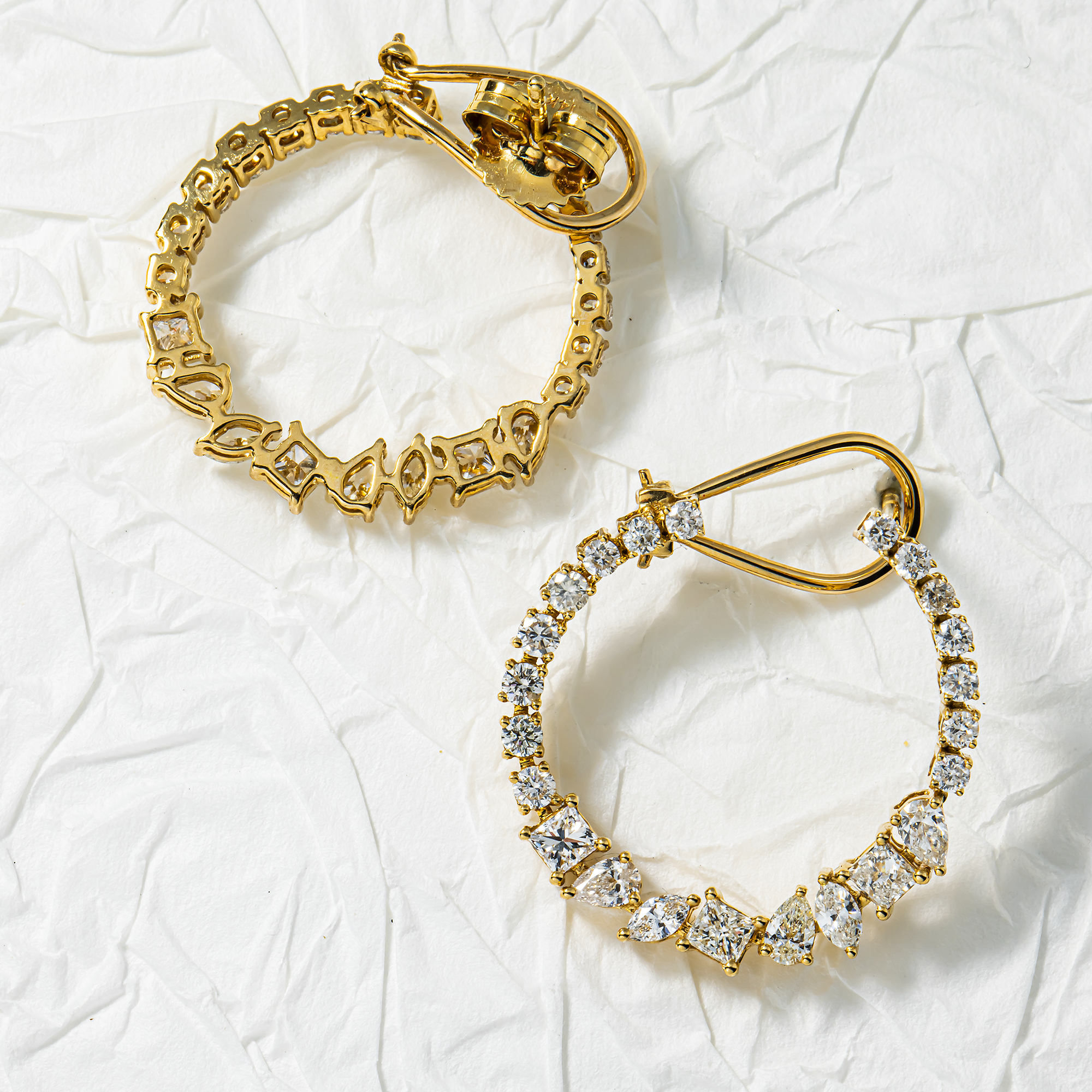 14K Yellow Gold Multi Cut Diamond Hoop Earrings 2.24ctw