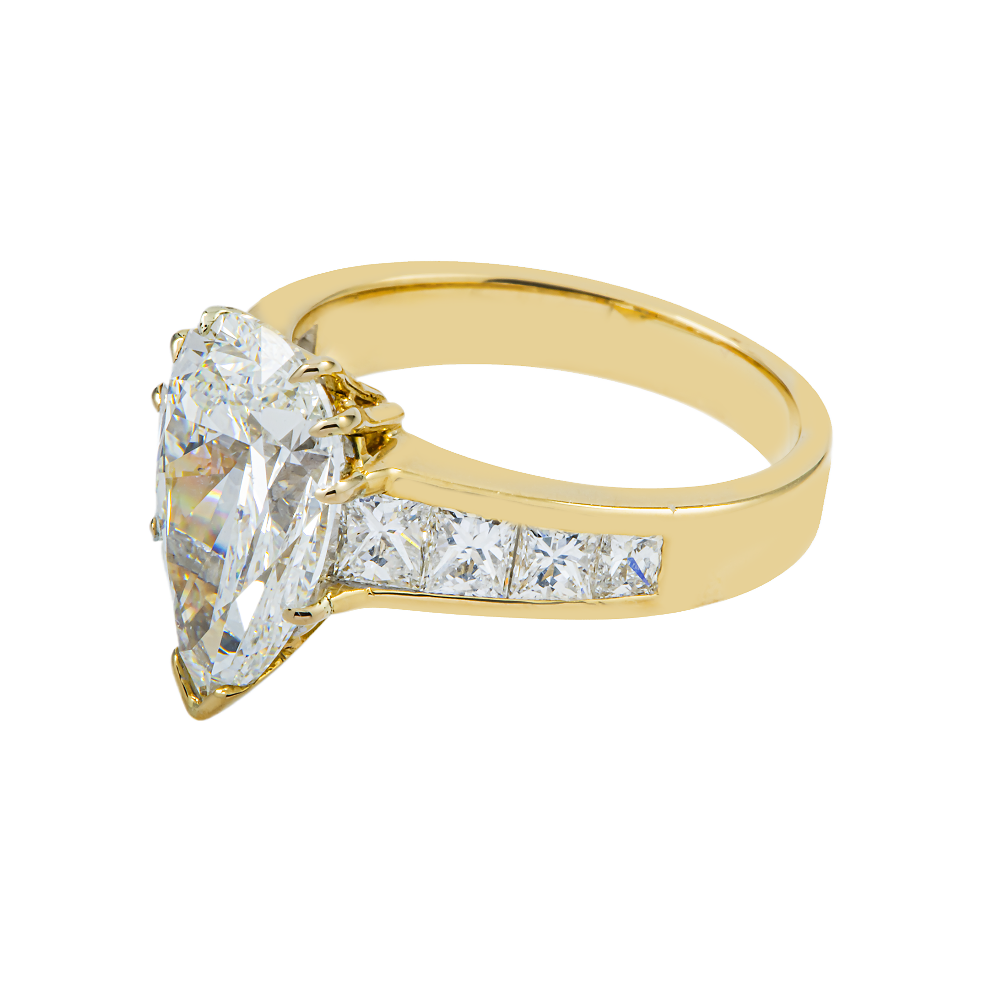 18K Yellow Gold 3.20ct Pear Cut Diamond Engagement Ring 4.45ctw