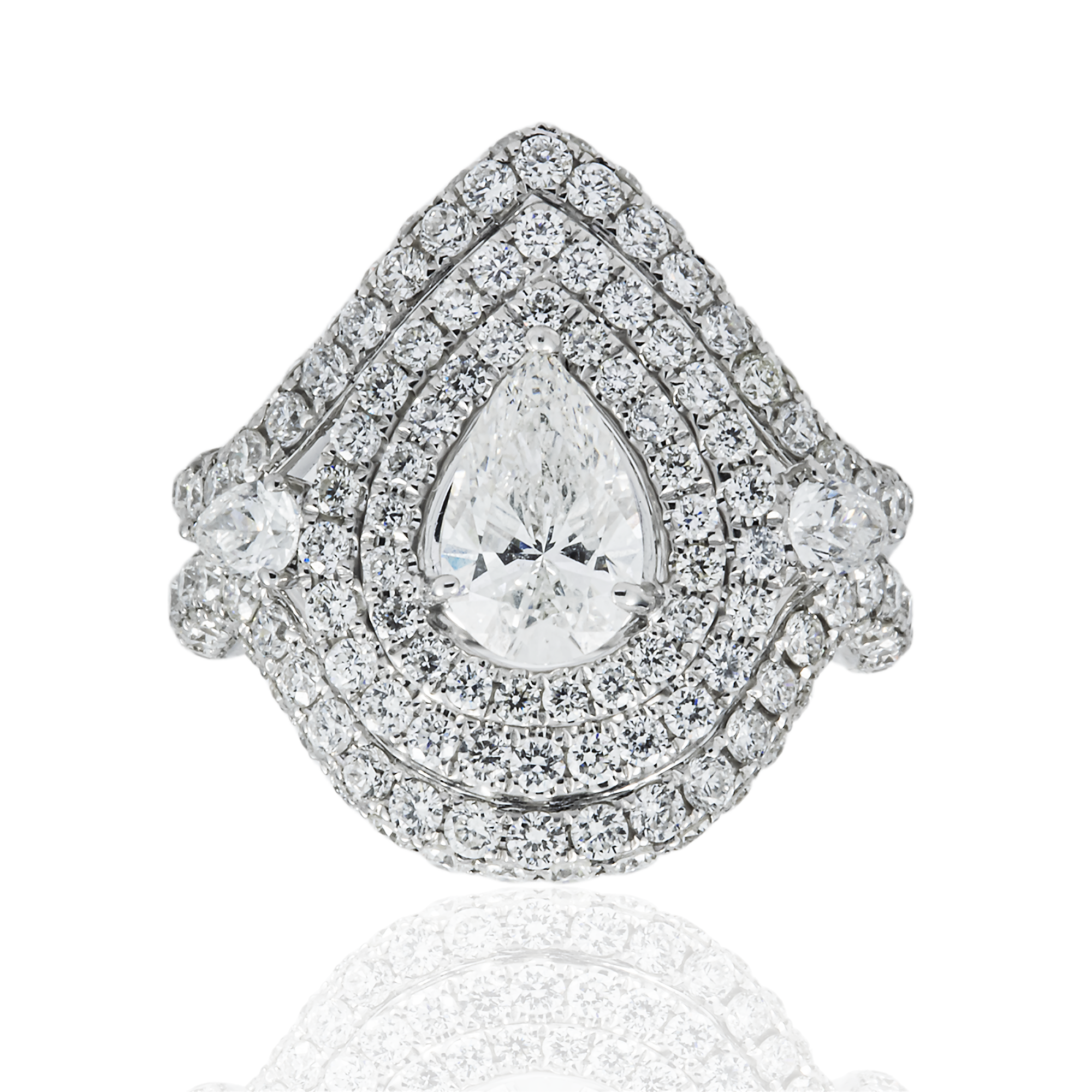 18K White Gold 1.01ct Pear Cut Diamond Engagement Ring 3.49ctw