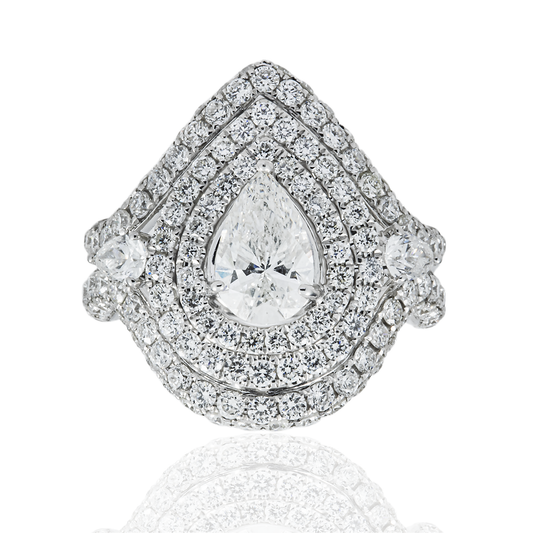 18K White Gold 1.01ct Pear Cut Diamond Engagement Ring 3.49ctw