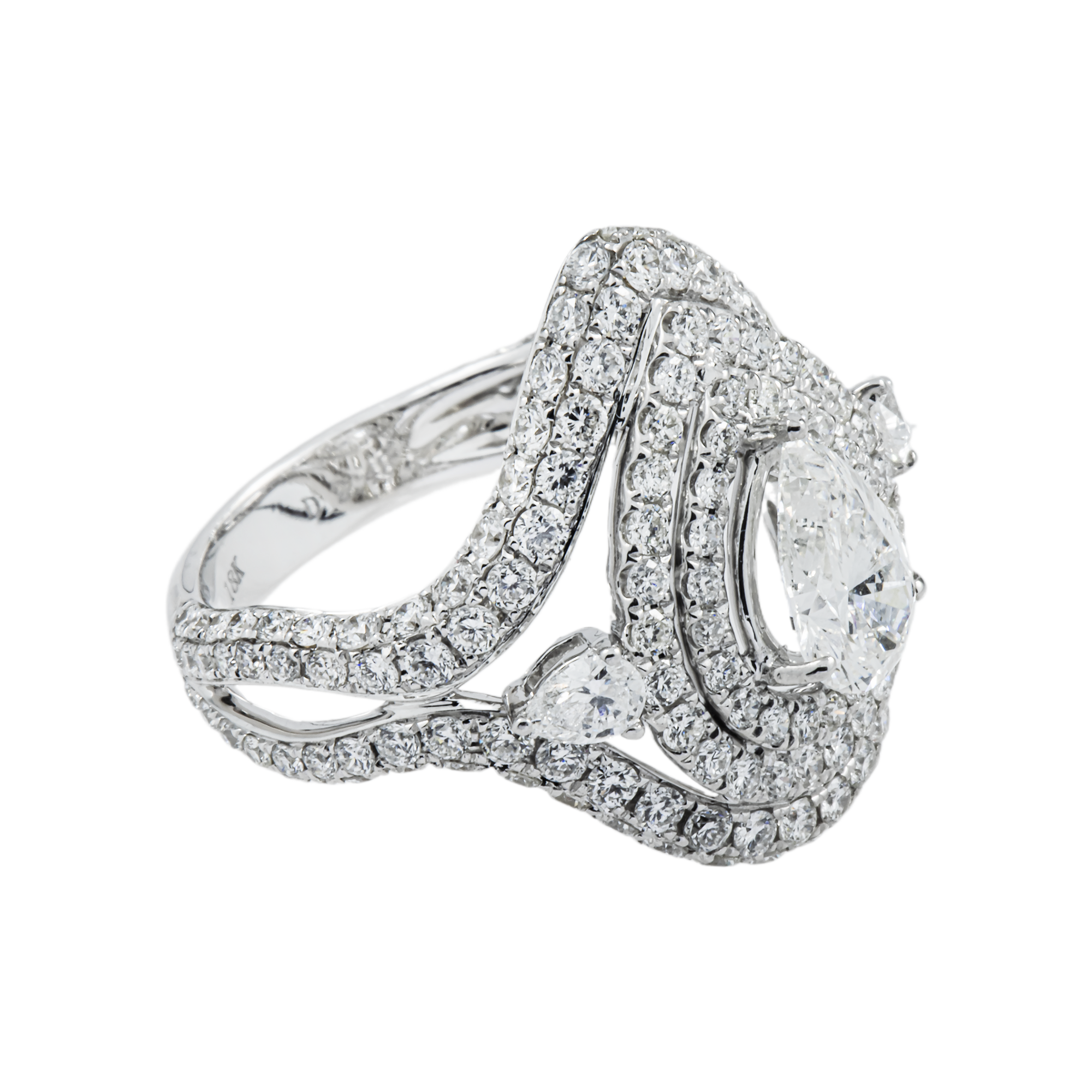 18K White Gold 1.01ct Pear Cut Diamond Engagement Ring 3.49ctw