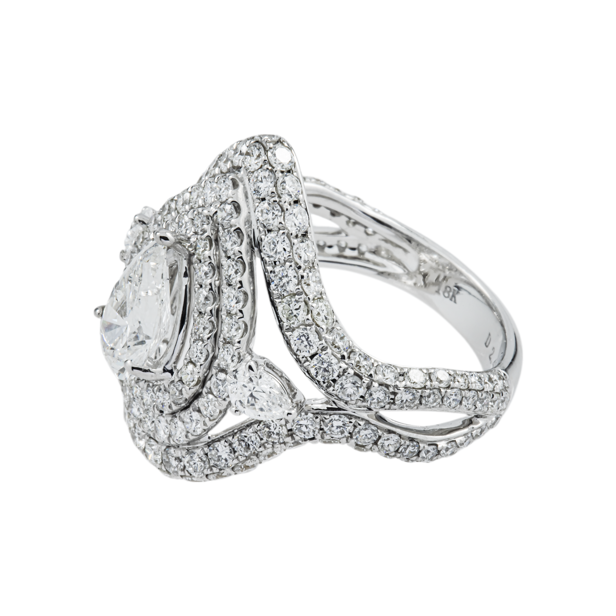 18K White Gold 1.01ct Pear Cut Diamond Engagement Ring 3.49ctw