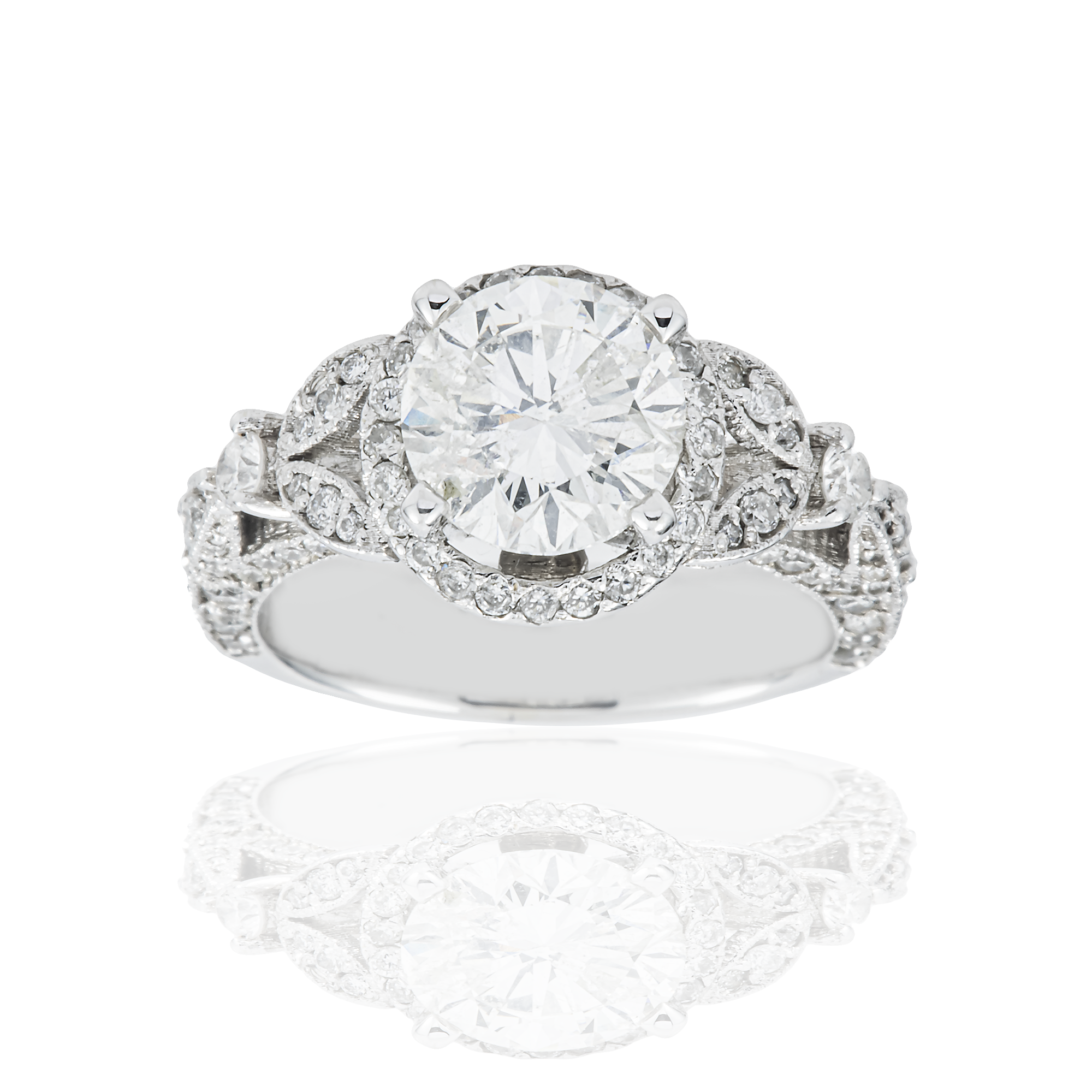 14K White Gold 1.71ct Round diamond Engagement Ring 2.51ctw