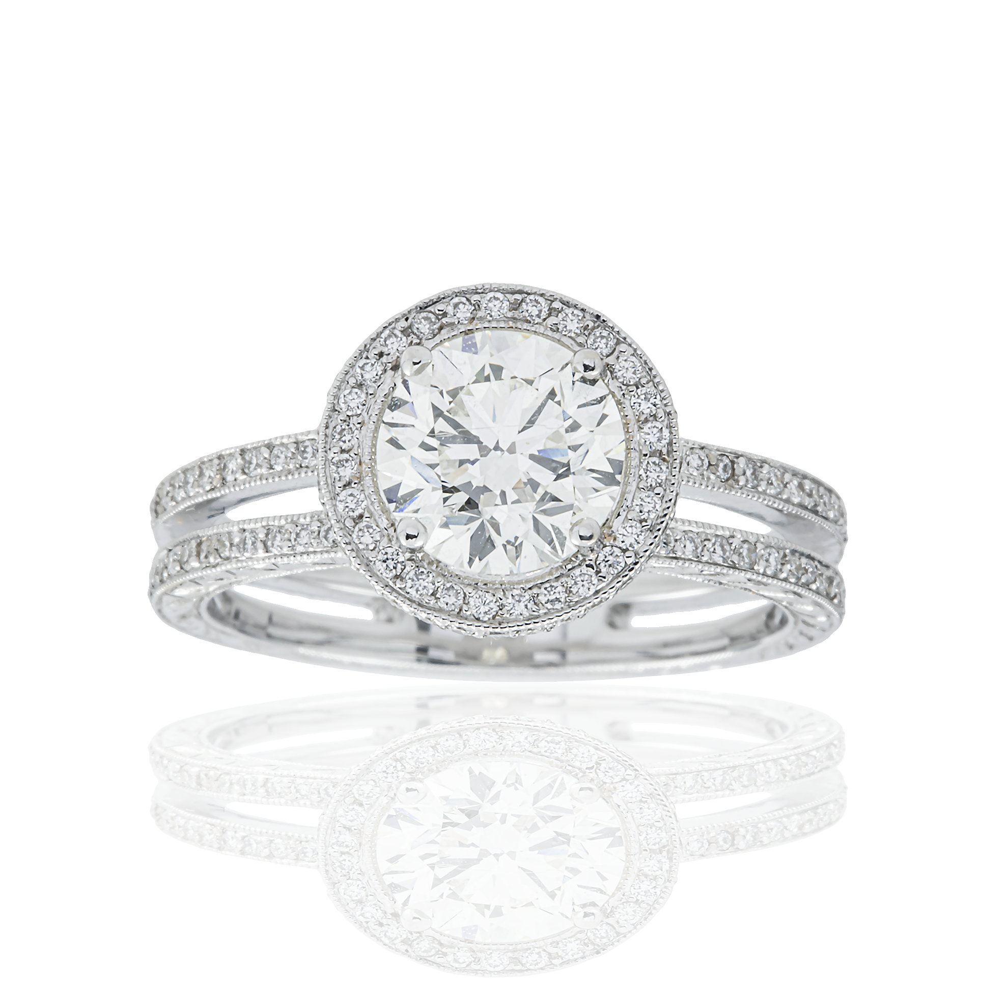 18K White Gold 1.53ct Round Diamond Engagement Ring 1.97ctw