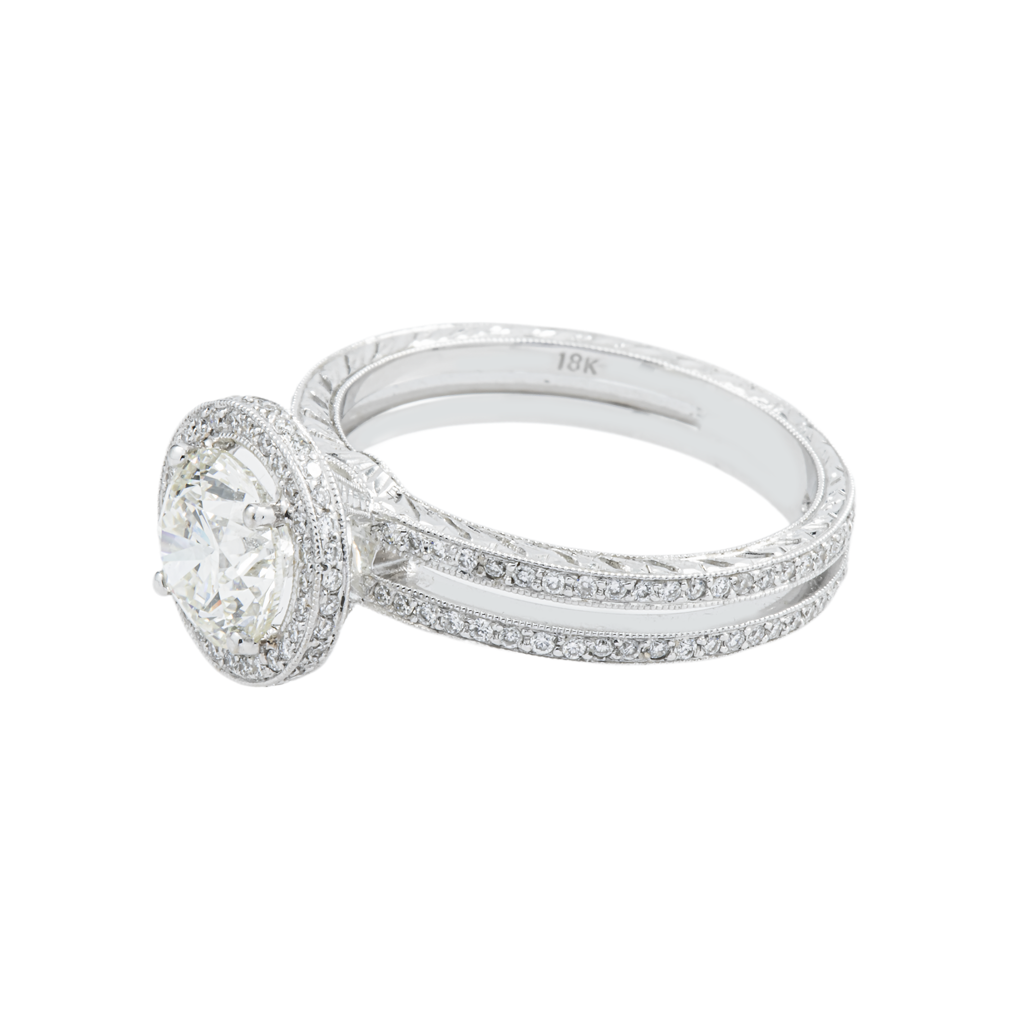 18K White Gold 1.53ct Round Diamond Engagement Ring 1.97ctw