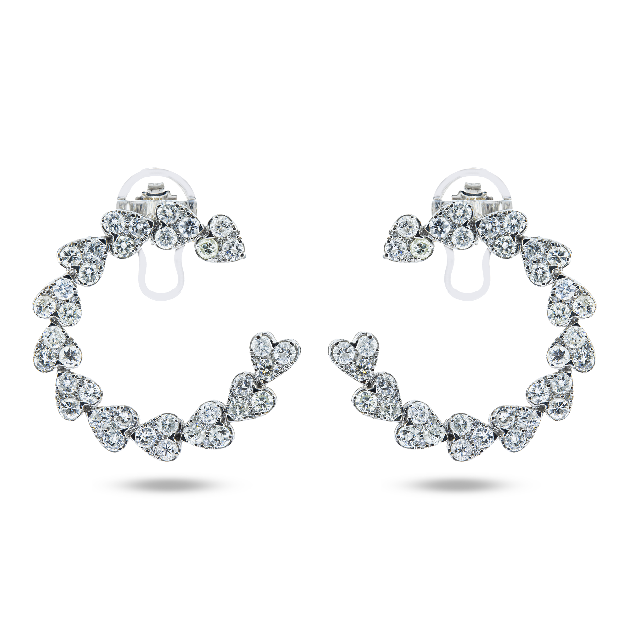 14K White Gold Round Diamond Open Hoop Heart Earrings 4.95ctw