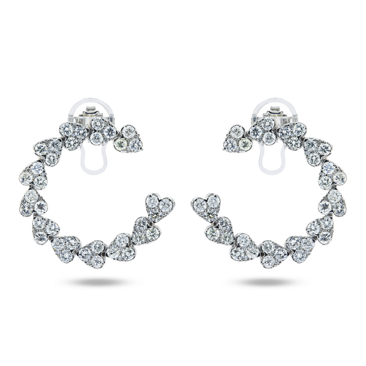 14K White Gold Round Diamond Open Hoop Heart Earrings 4.95ctw