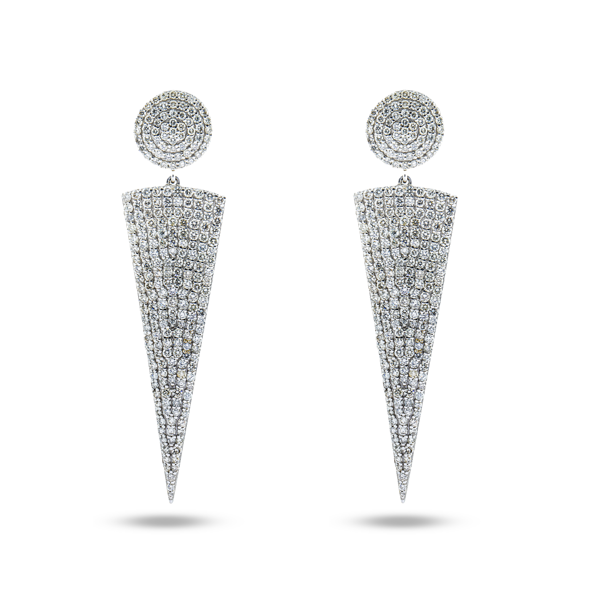 14K White Gold Pave Set Round Diamond Drop Earrings 5.37ctw