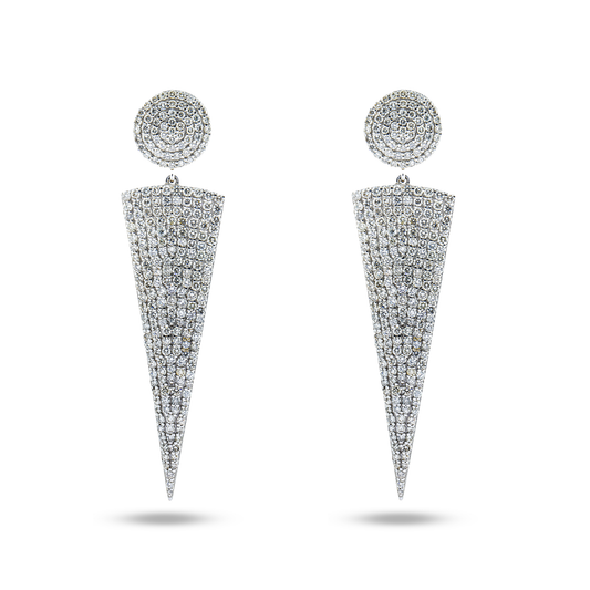 14K White Gold Pave Set Round Diamond Drop Earrings 5.37ctw
