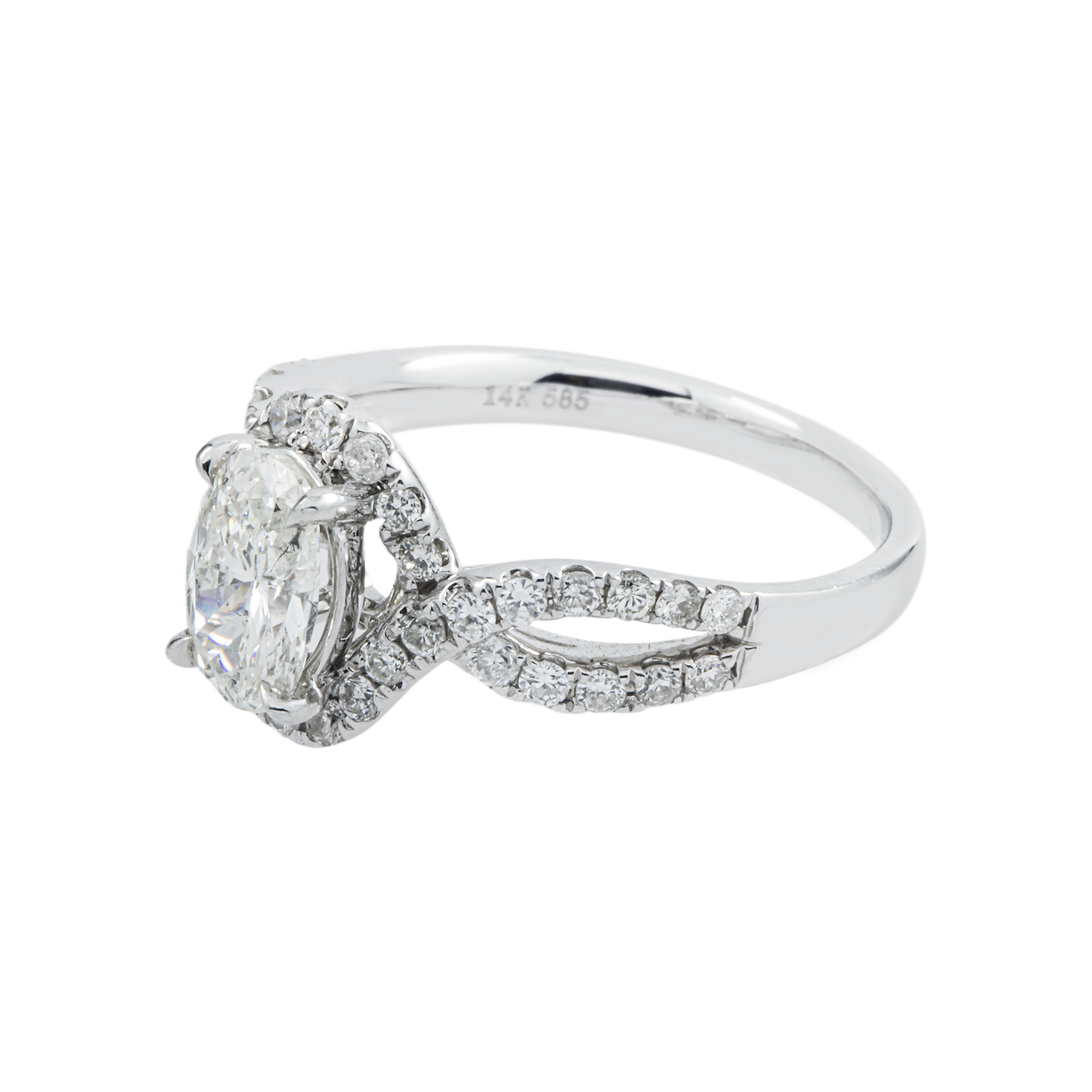 14K White Gold 1.01ct Oval Diamond Engagement Ring 1.50ctw