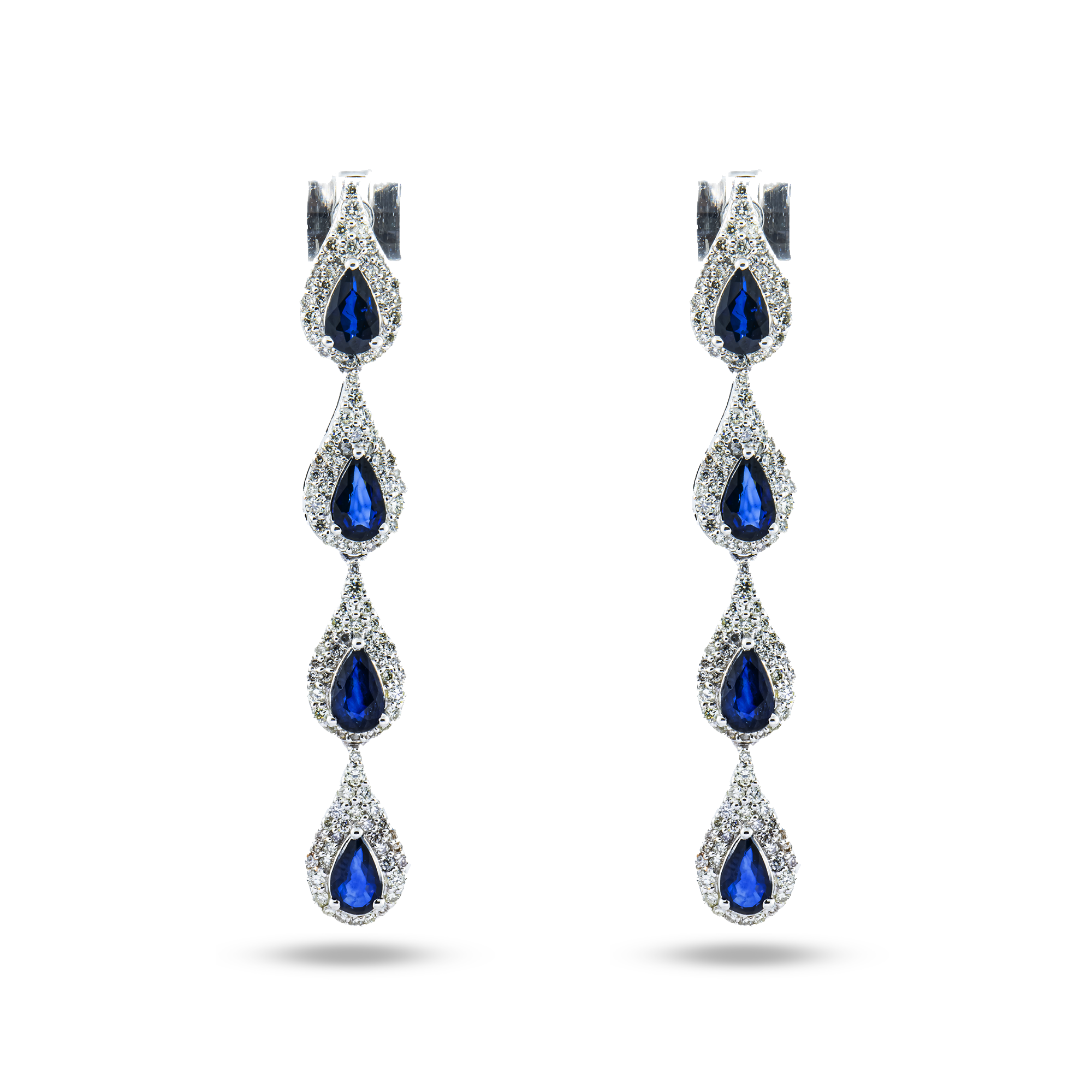 14K White Gold Sapphire & Round Diamond Drop Earrings 2.62ctw