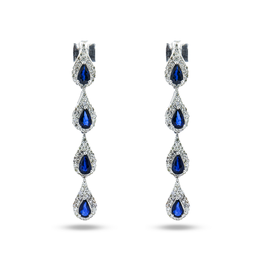 14K White Gold Sapphire & Round Diamond Drop Earrings 2.62ctw