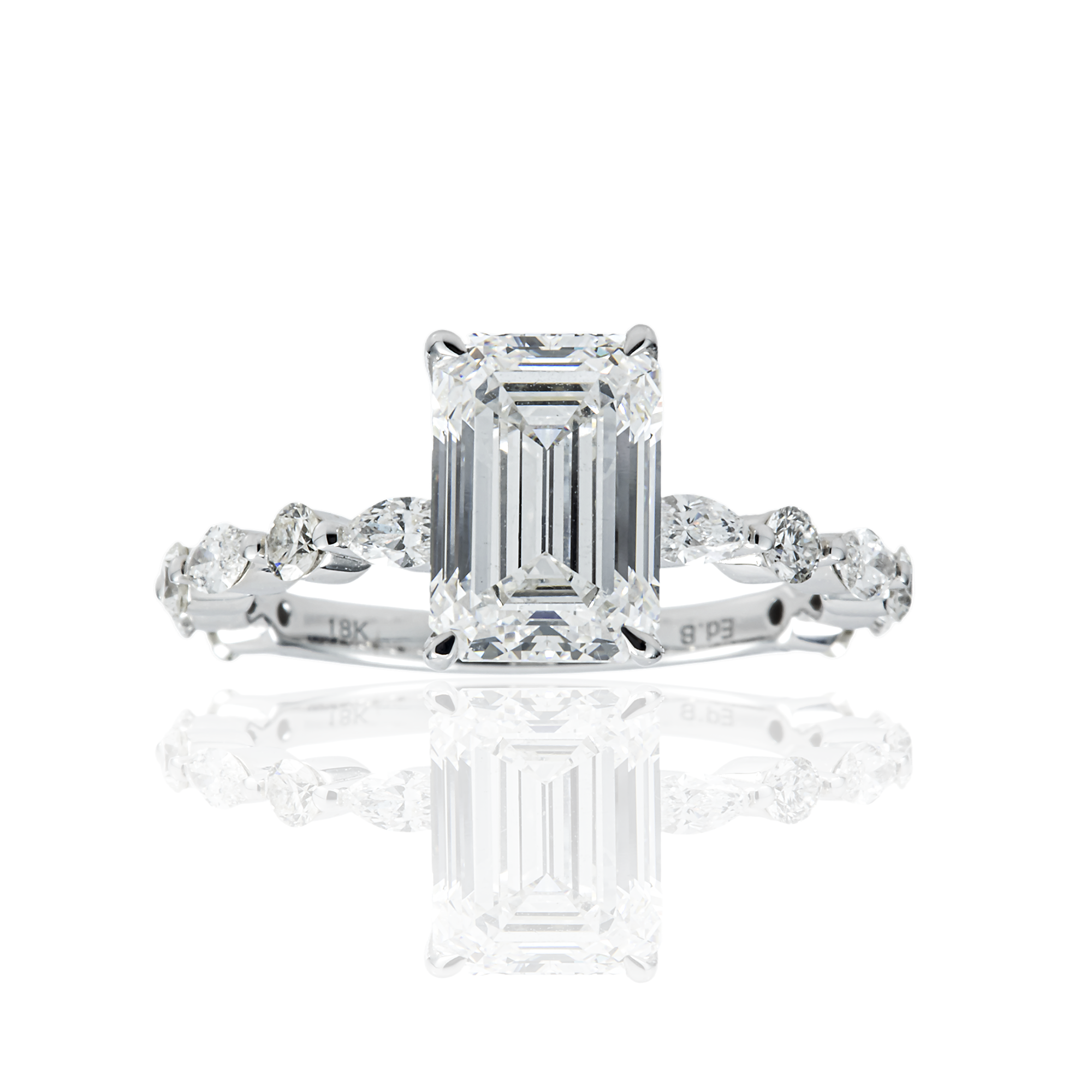 18K White Gold 2.54ct Emerald Diamond Engagement Ring 3.36ctw