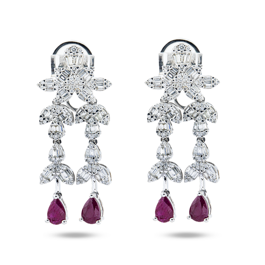 14K White Gold Ruby & Diamond Drop Earrings 4.29ctw