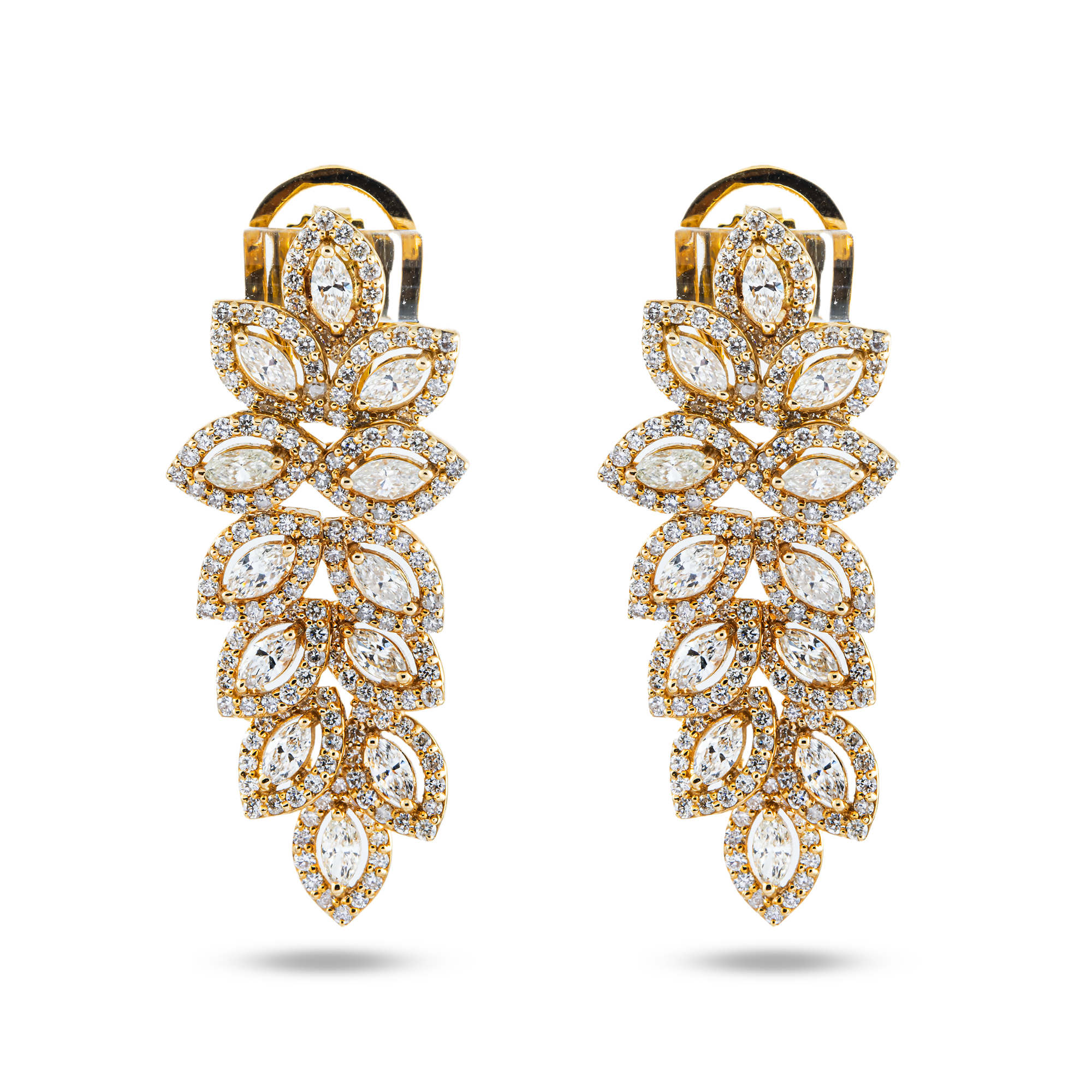 14K Yellow Gold Marquise Cut Diamond Petal Vine Drop Earrings 3.9ctw