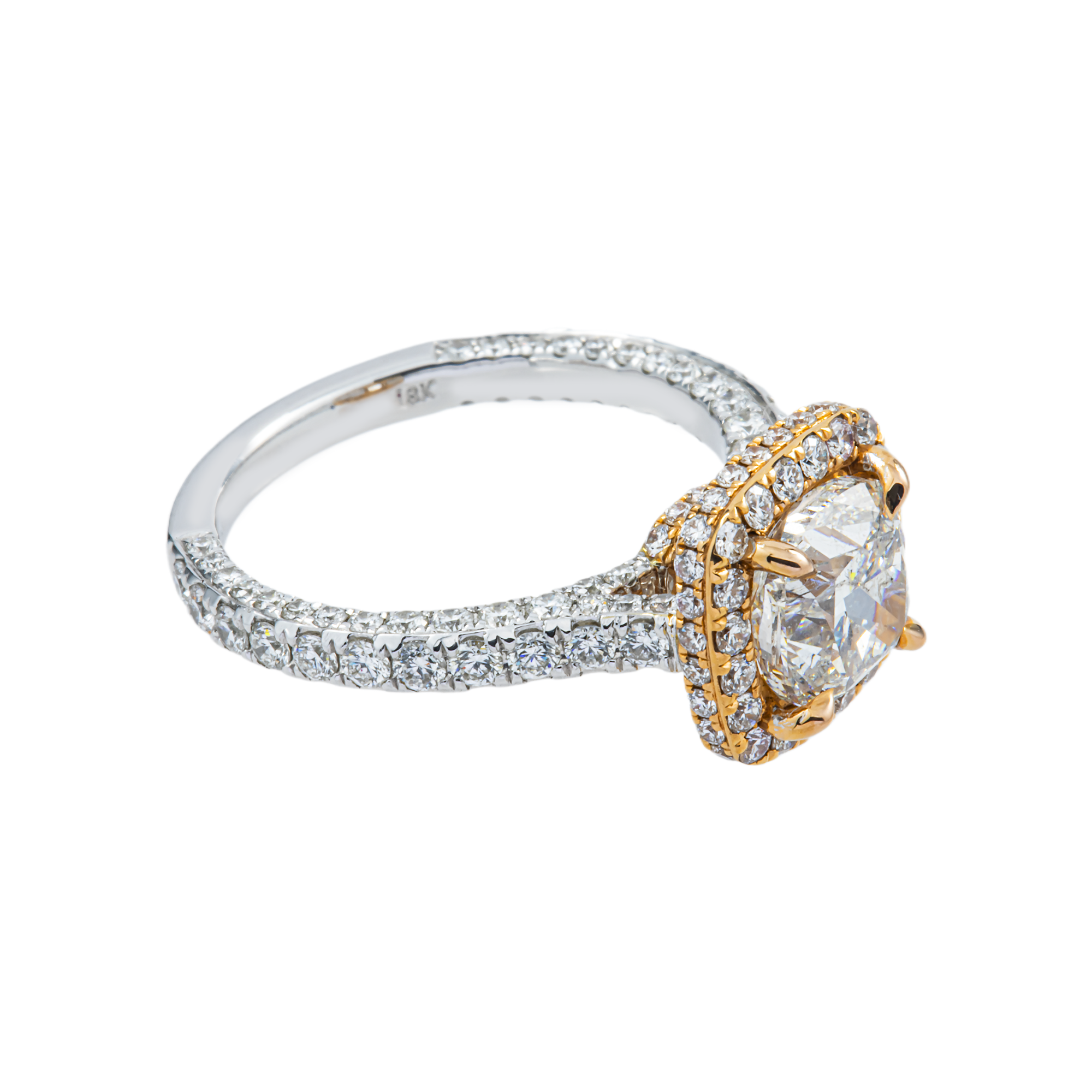 18K Two Tone Rose Gold 2.0ct Cushion Diamond Engagement Ring 3.60ctw