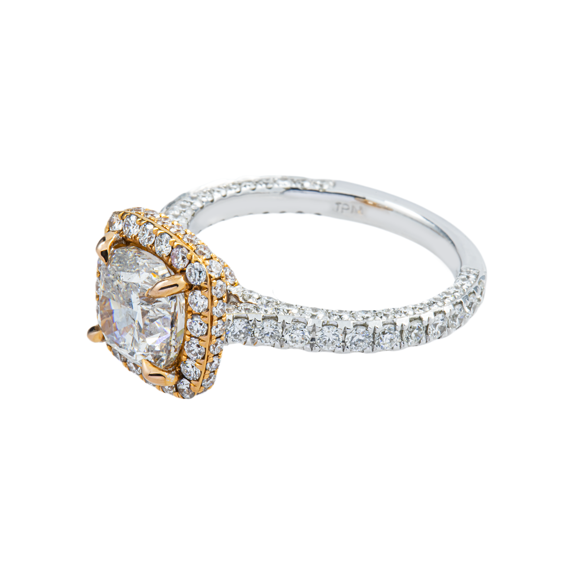 18K Two Tone Rose Gold 2.0ct Cushion Diamond Engagement Ring 3.60ctw