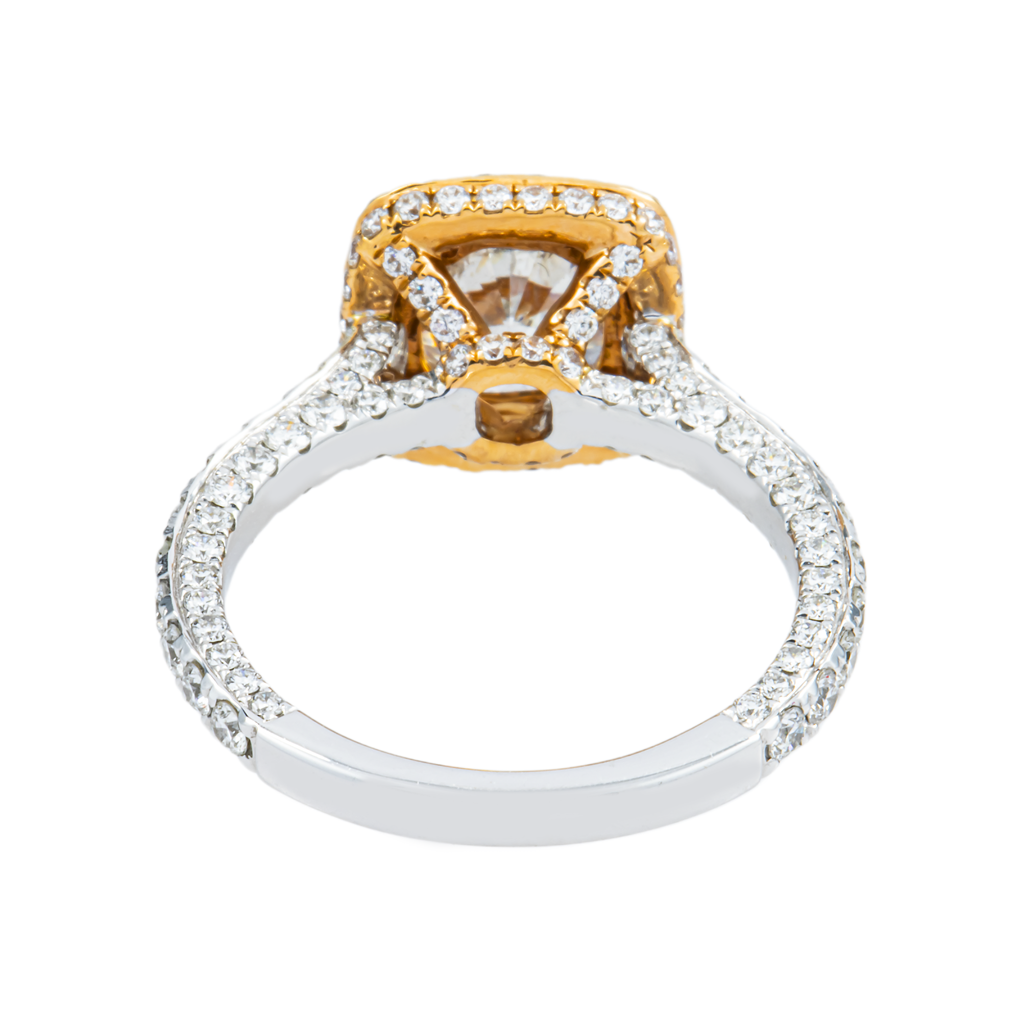 18K Two Tone Rose Gold 2.0ct Cushion Diamond Engagement Ring 3.60ctw