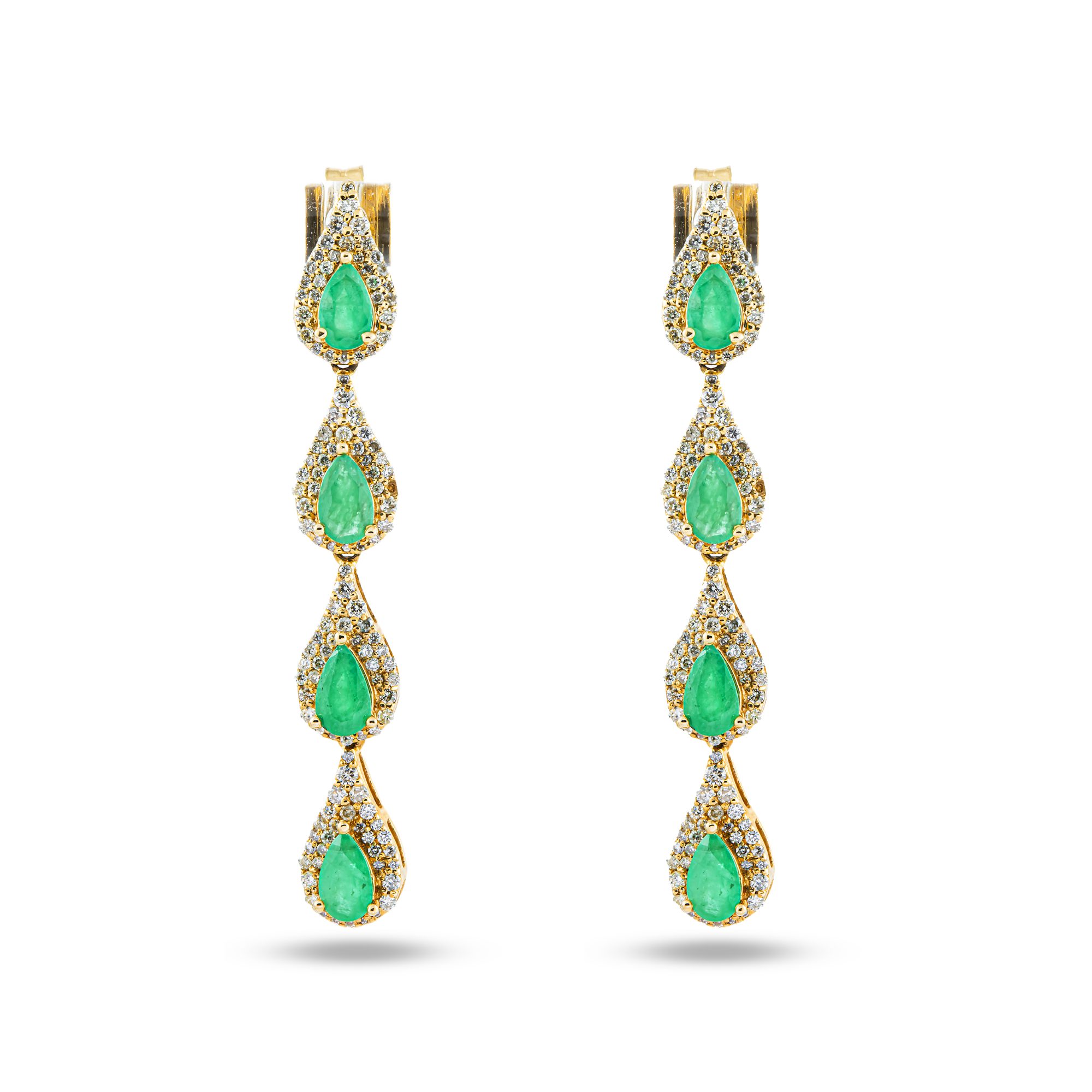 14K Yellow Gold Emerald & Round Diamond Drop Earrings 2.64ctw