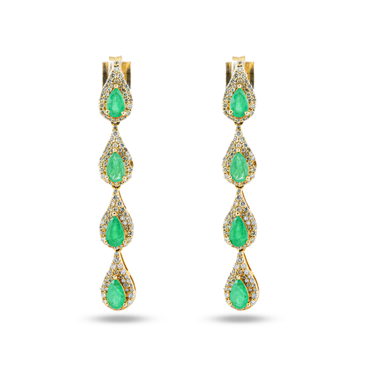 14K Yellow Gold Emerald & Round Diamond Drop Earrings 2.64ctw