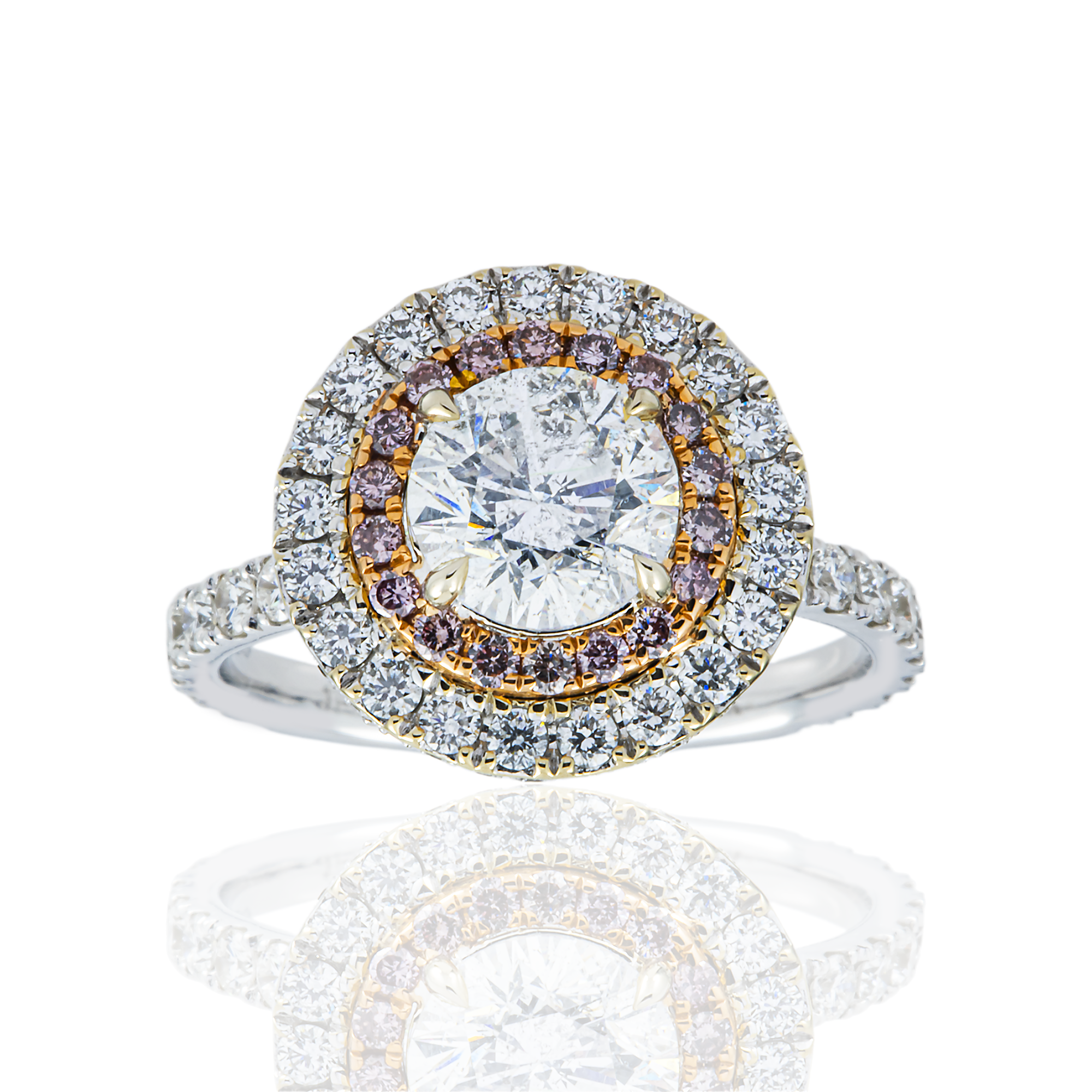 18K White Gold 1.32ct Round Diamond Engagement Ring w/ Double Halo 2.62ctw