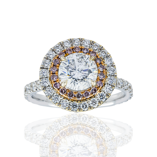 18K White Gold 1.32ct Round Diamond Engagement Ring w/ Double Halo 2.62ctw