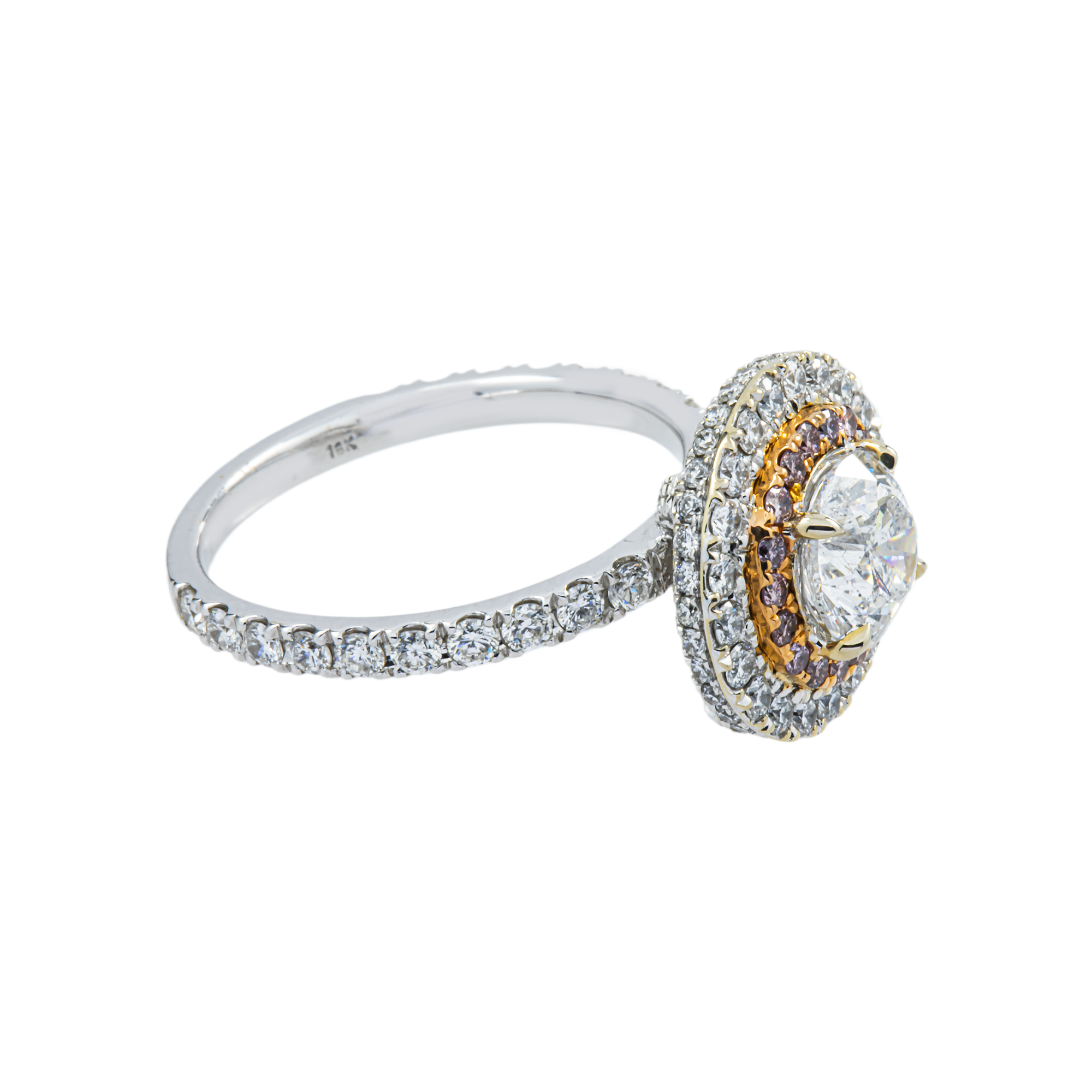 18K White Gold 1.32ct Round Diamond Engagement Ring w/ Double Halo 2.62ctw