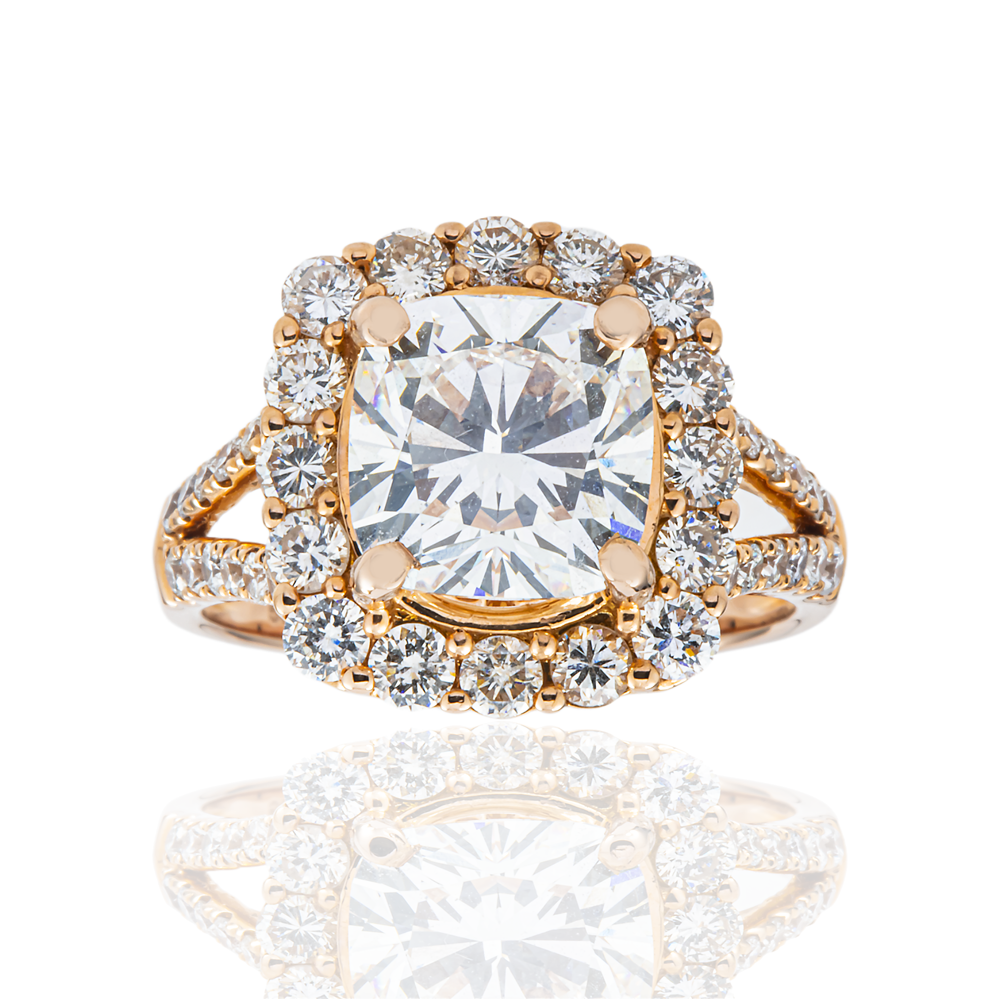 14K Rose Gold 3.03ct Cushion Diamond Engagement Ring 3.21ctw