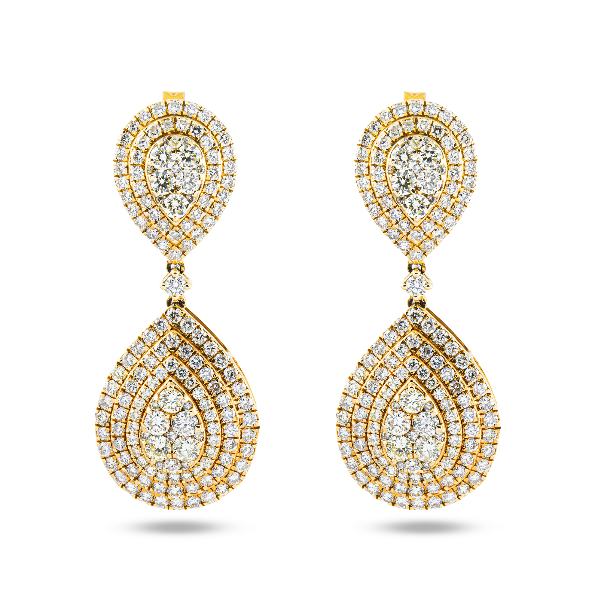 14K Yellow Gold Round Diamond Teardrop Earrings 6.29ctw