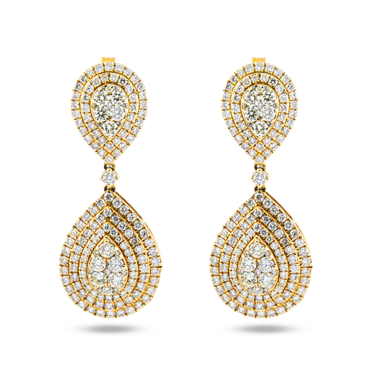 14K Yellow Gold Round Diamond Teardrop Earrings 6.29ctw