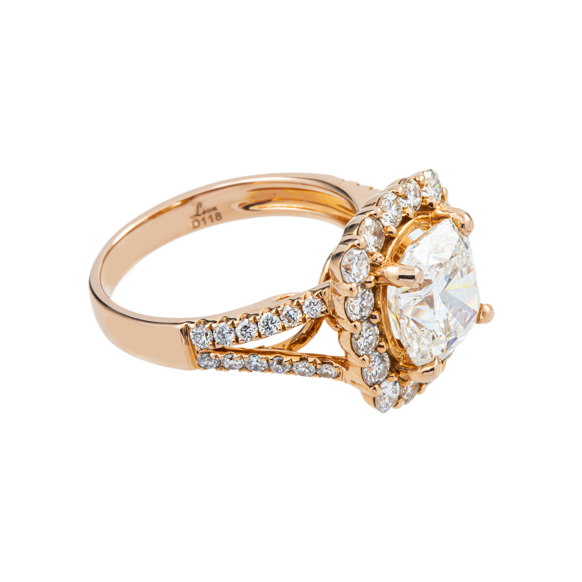 14K Rose Gold 3.03ct Cushion Diamond Engagement Ring 3.21ctw