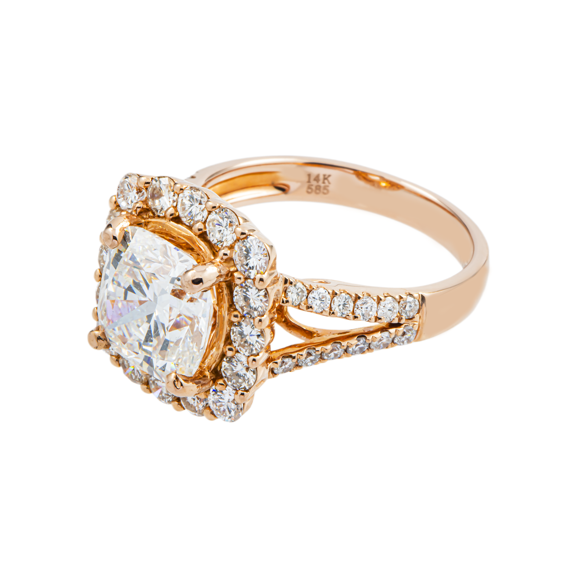 14K Rose Gold 3.03ct Cushion Diamond Engagement Ring 3.21ctw