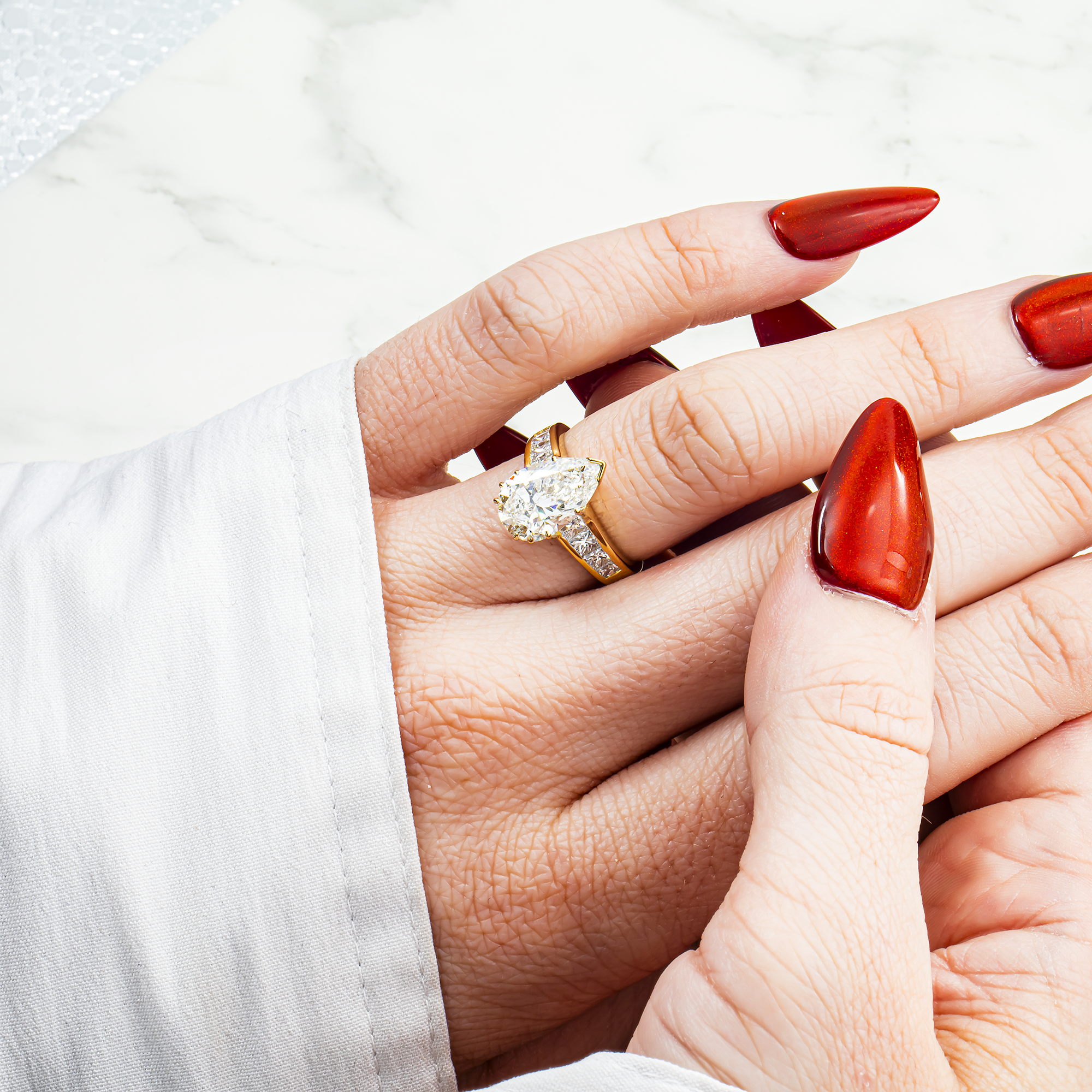 18K Yellow Gold 3.20ct Pear Cut Diamond Engagement Ring 4.45ctw