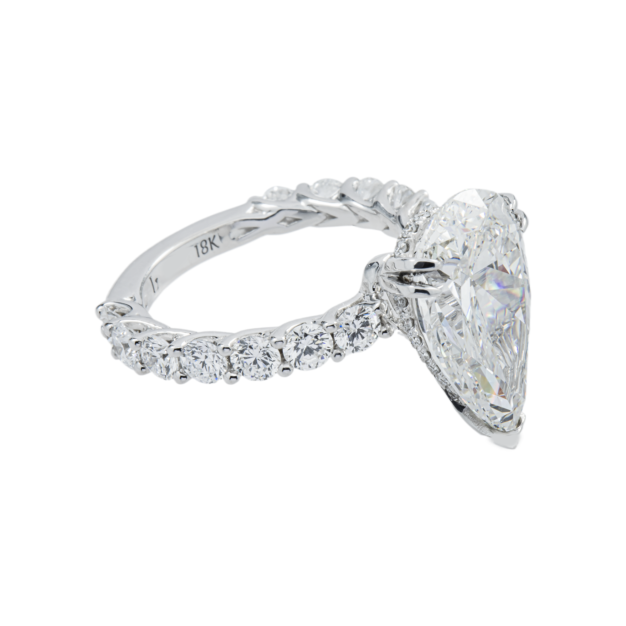18K White Gold 6.05ct Pear Cut Diamond Engagement Ring 8.05ctw